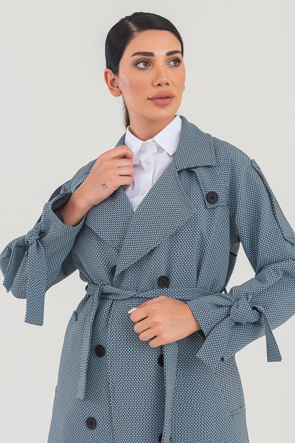 Trençkot Desenli Oversize Astarlı Geniş Kesim Nidal