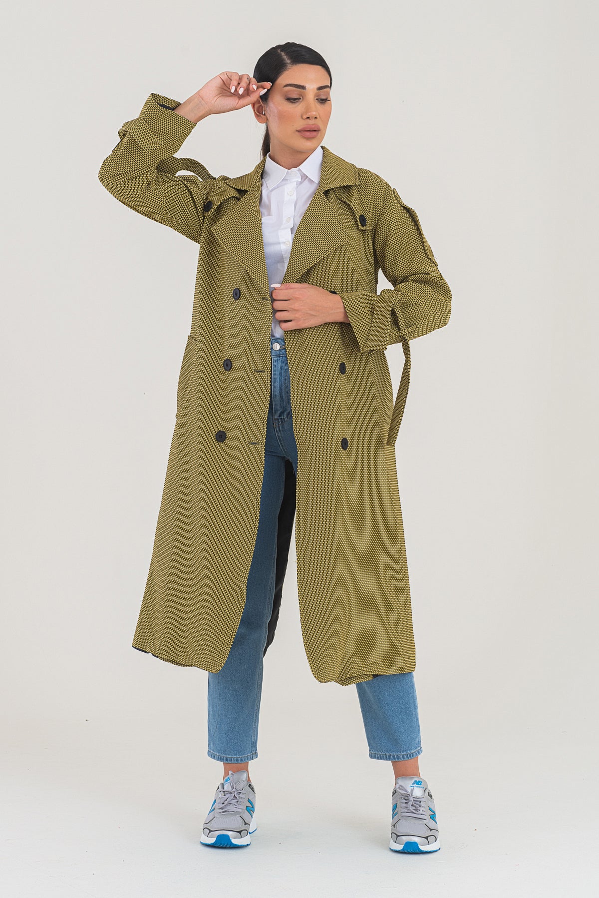 Trençkot Desenli Oversize Astarlı Geniş Kesim Nidal