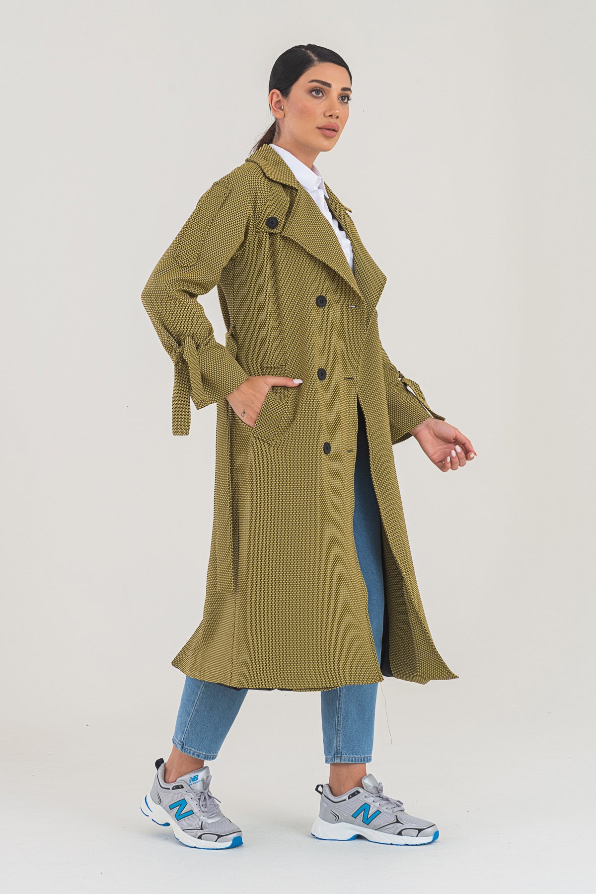 Trençkot Desenli Oversize Astarlı Geniş Kesim Nidal