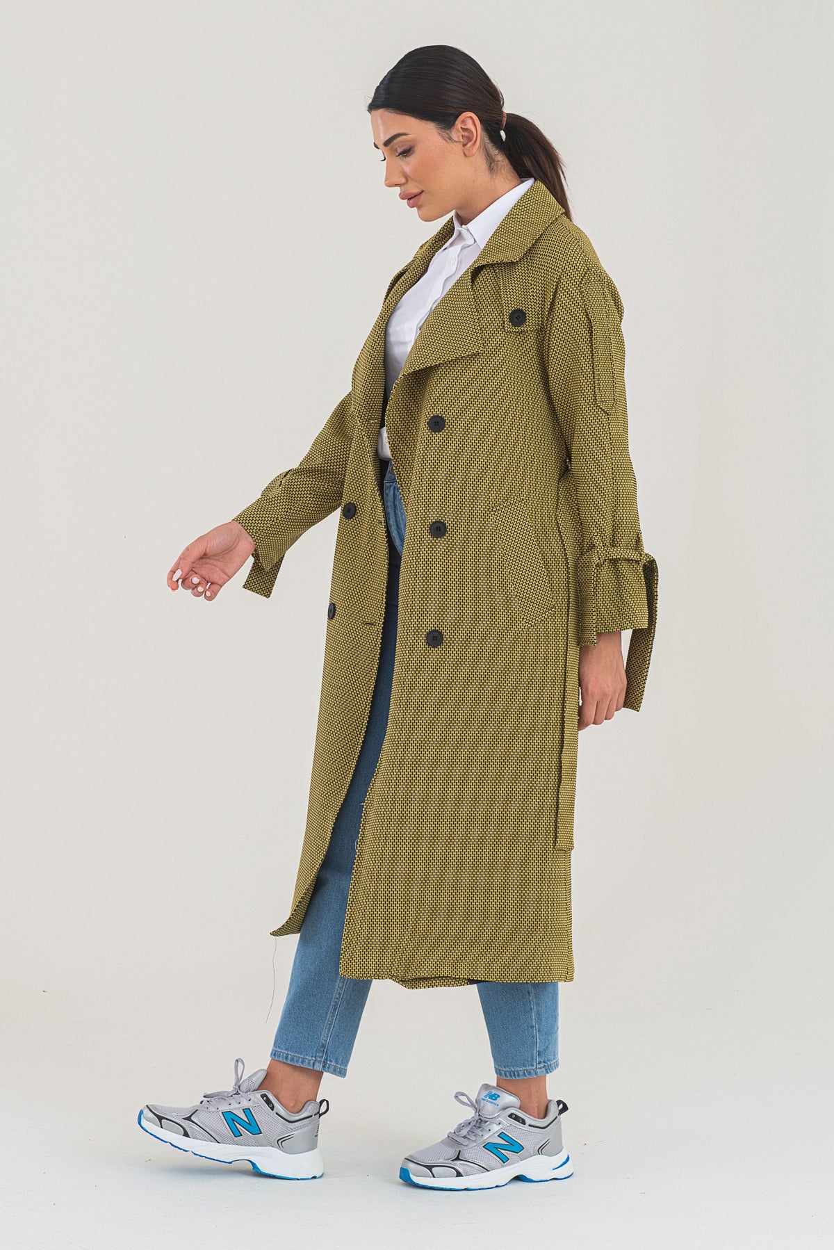 Trençkot Desenli Oversize Astarlı Geniş Kesim Nidal