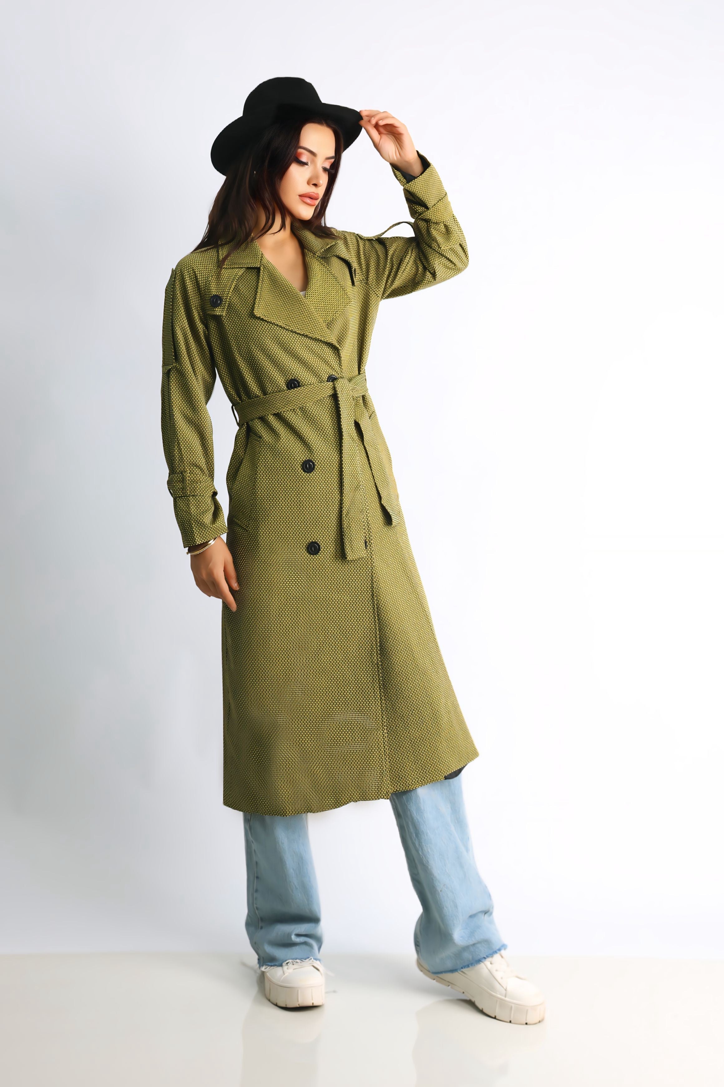 Trençkot Desenli Oversize Astarlı Geniş Kesim Nidal