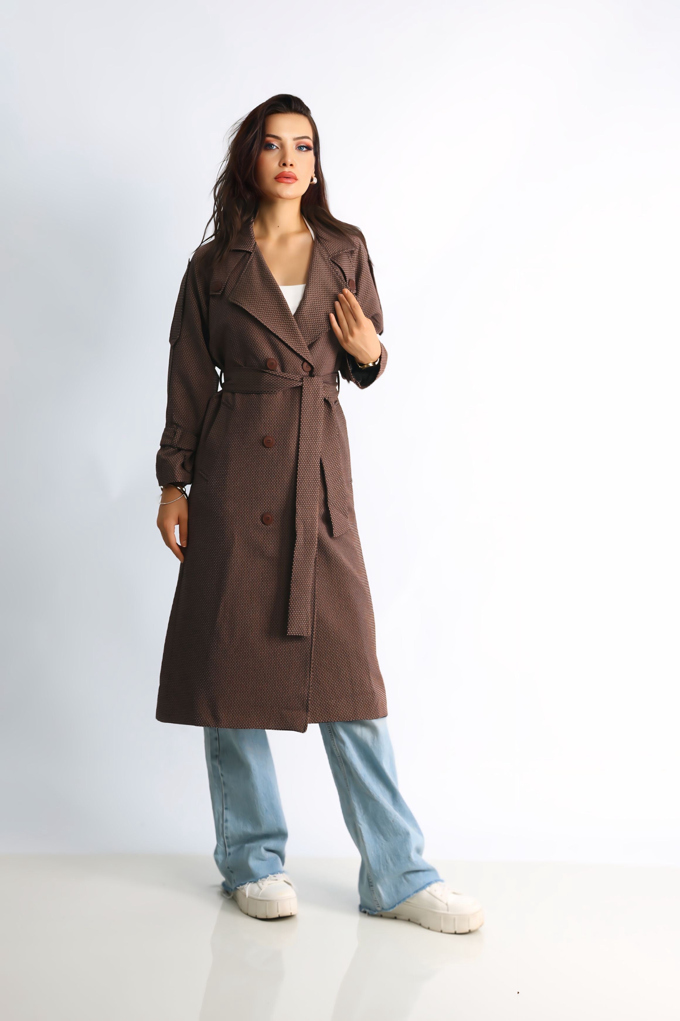 Trençkot Desenli Oversize Astarlı Geniş Kesim Nidal