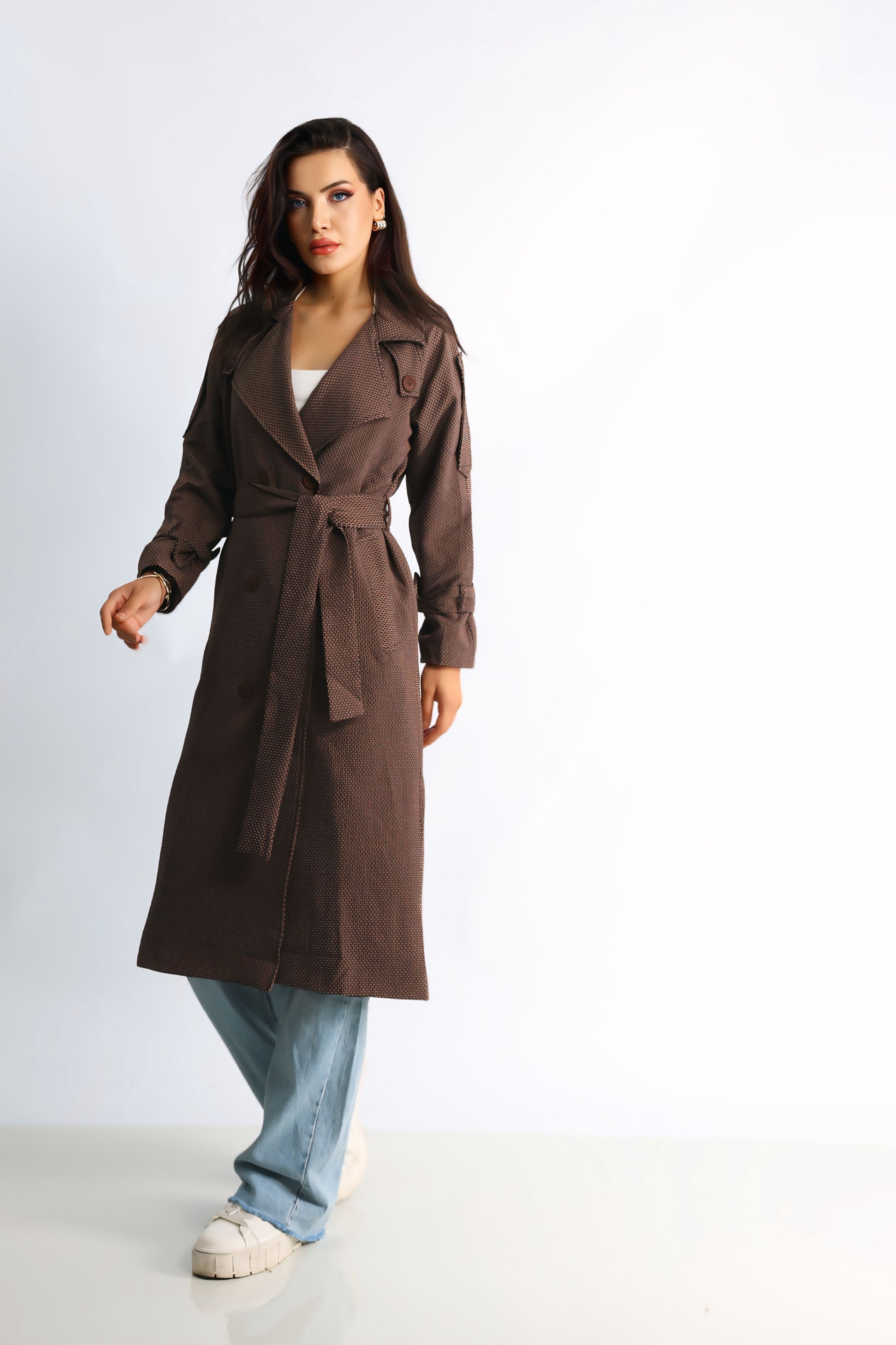 Trençkot Desenli Oversize Astarlı Geniş Kesim Nidal