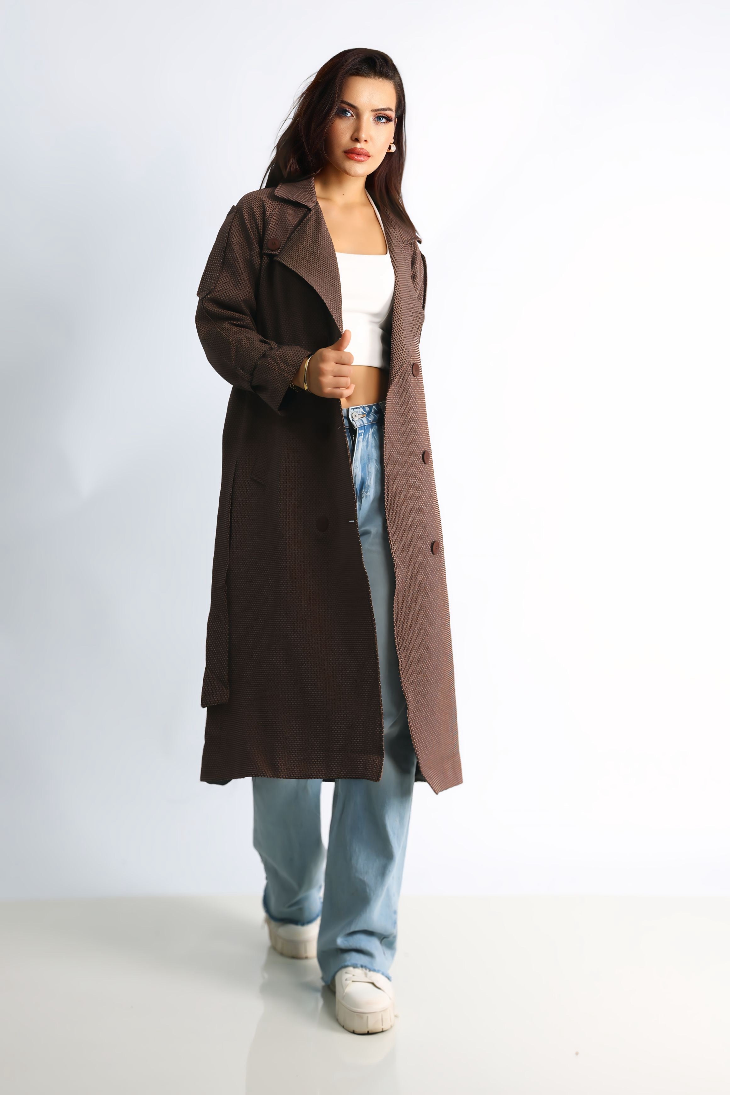 Trençkot Desenli Oversize Astarlı Geniş Kesim Nidal