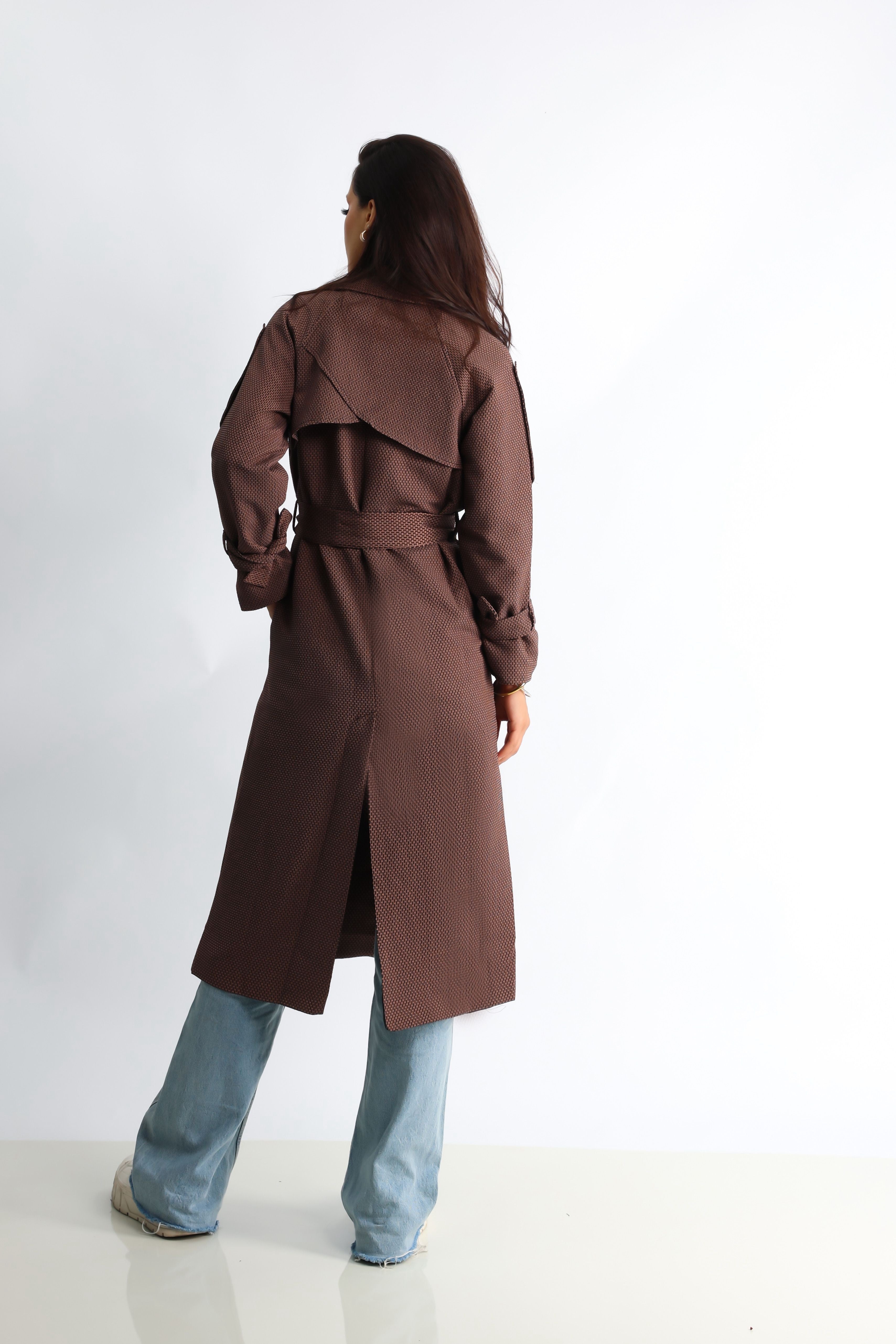 Trençkot Desenli Oversize Astarlı Geniş Kesim Nidal