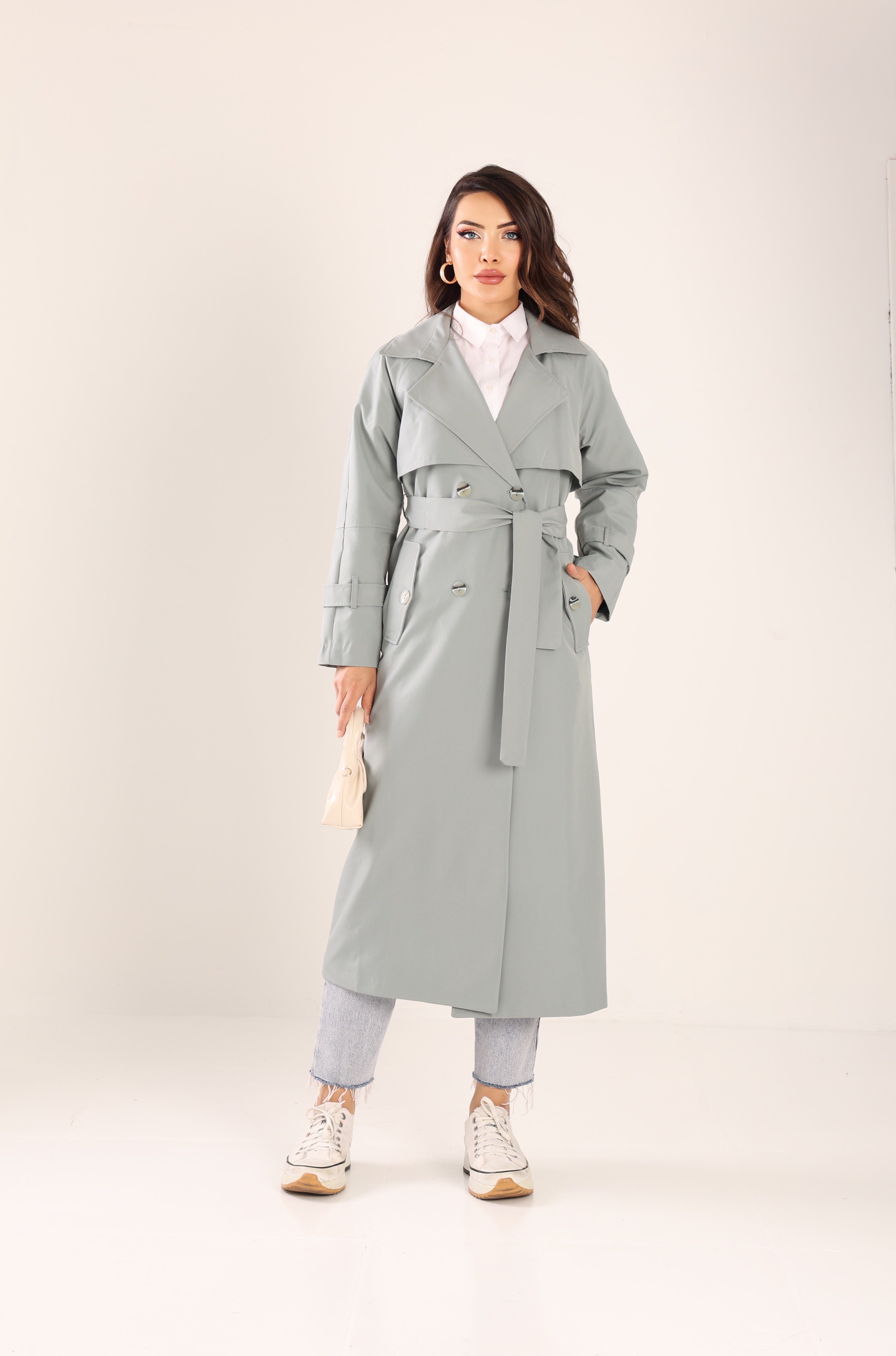 Trençkot Tasarım Oversize Astarlı Geniş Kesim Spring