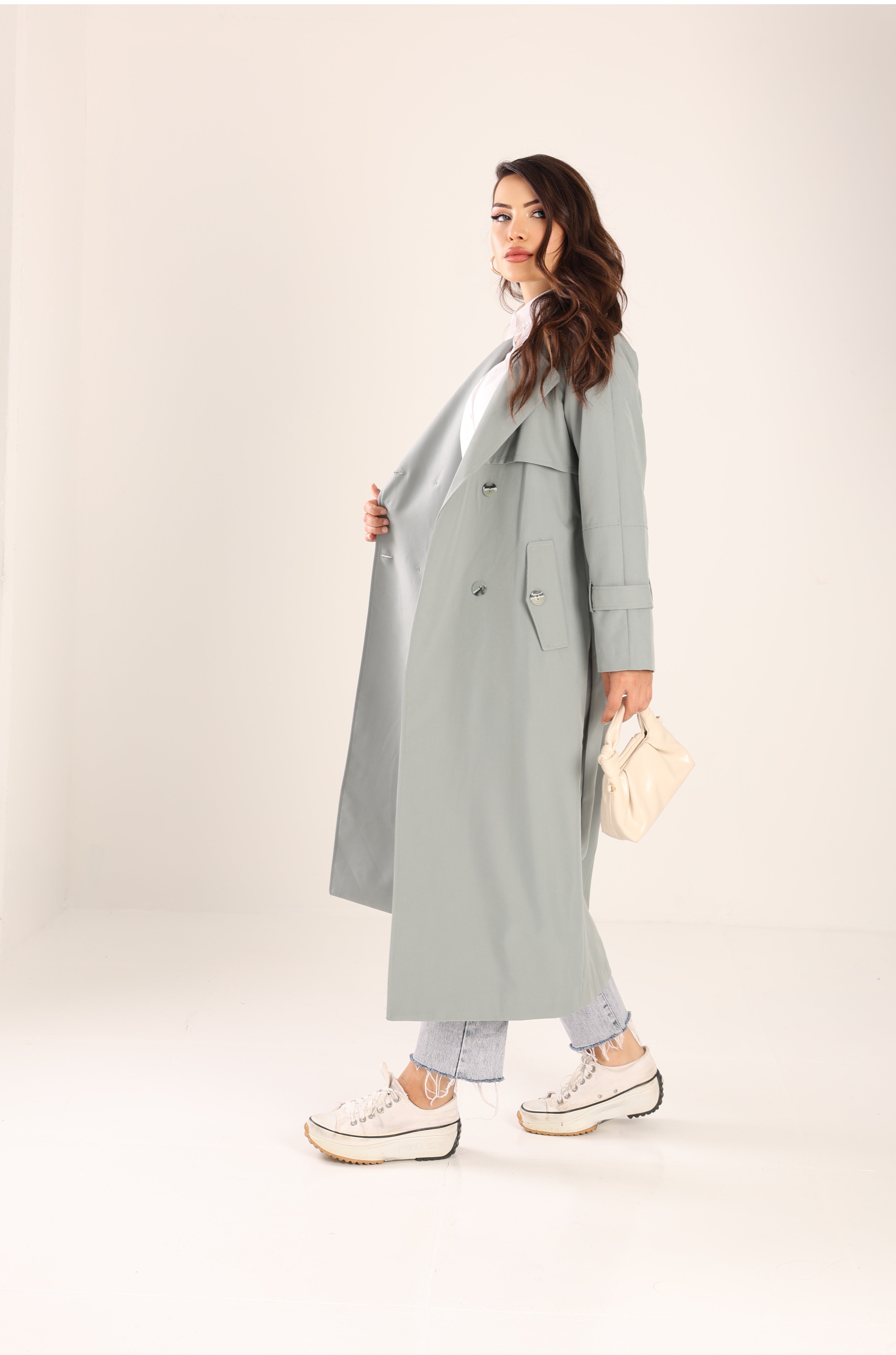 Trençkot Tasarım Oversize Astarlı Geniş Kesim Spring