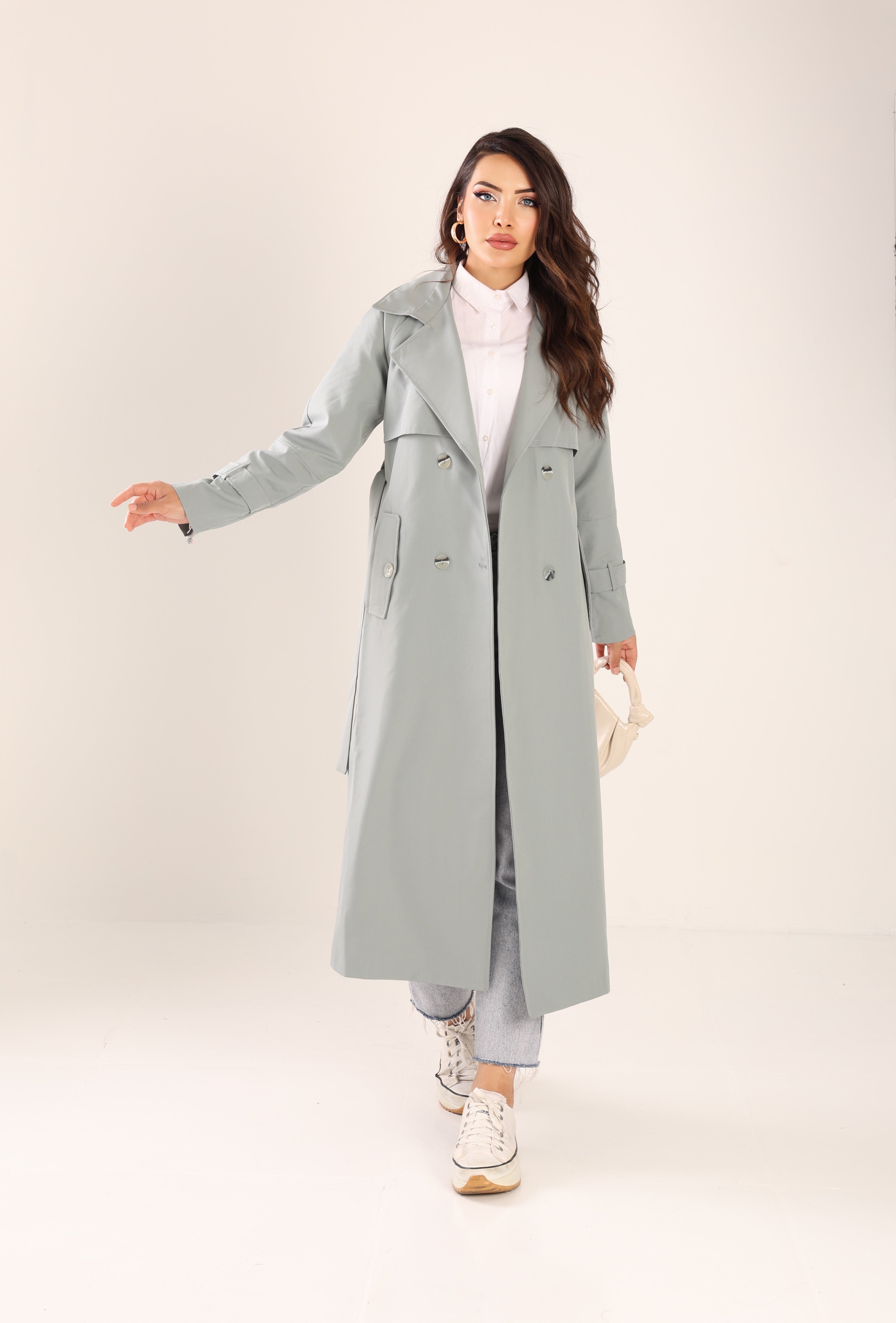 Trençkot Tasarım Oversize Astarlı Geniş Kesim Spring