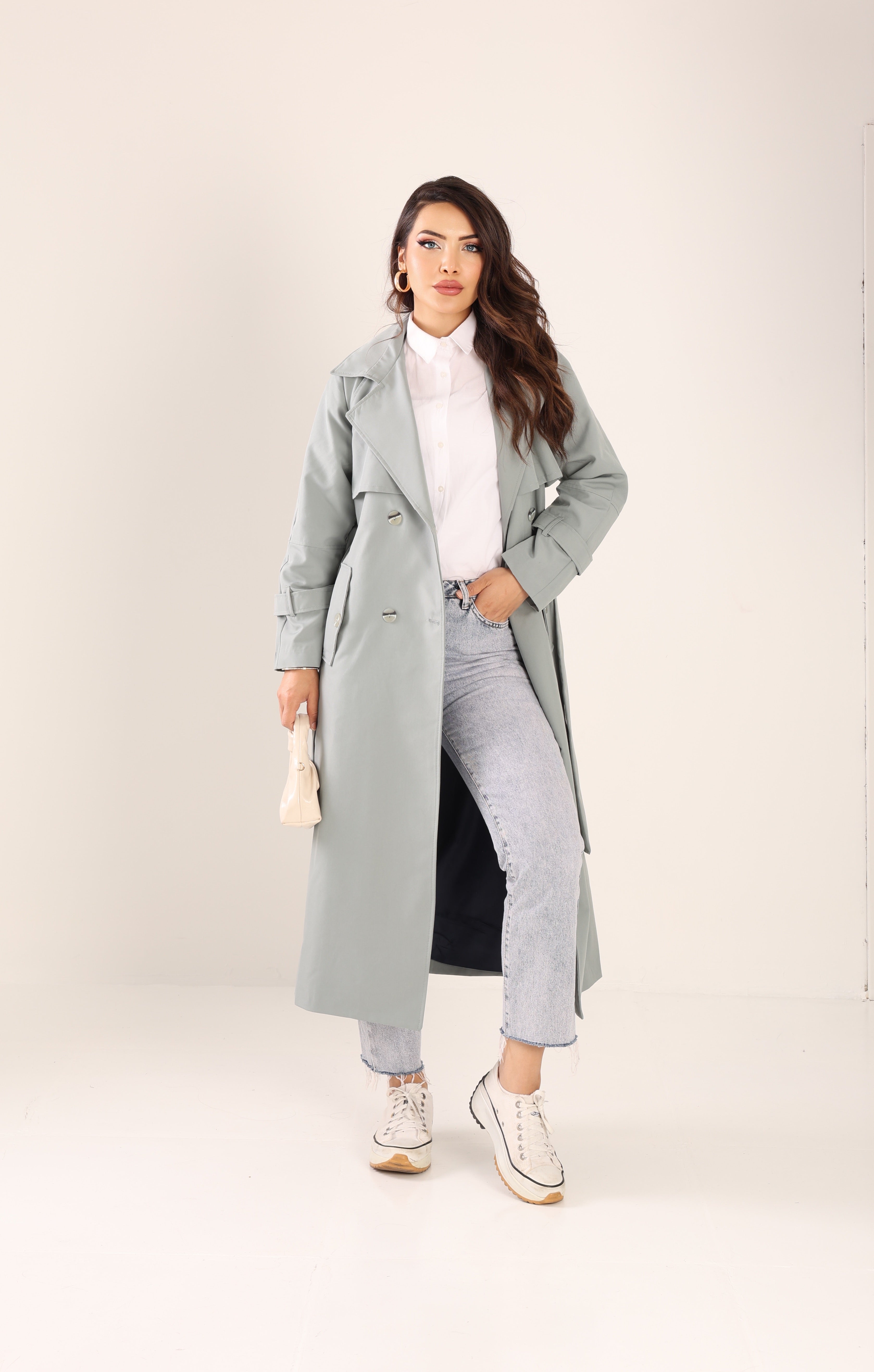 Trençkot Tasarım Oversize Astarlı Geniş Kesim Spring