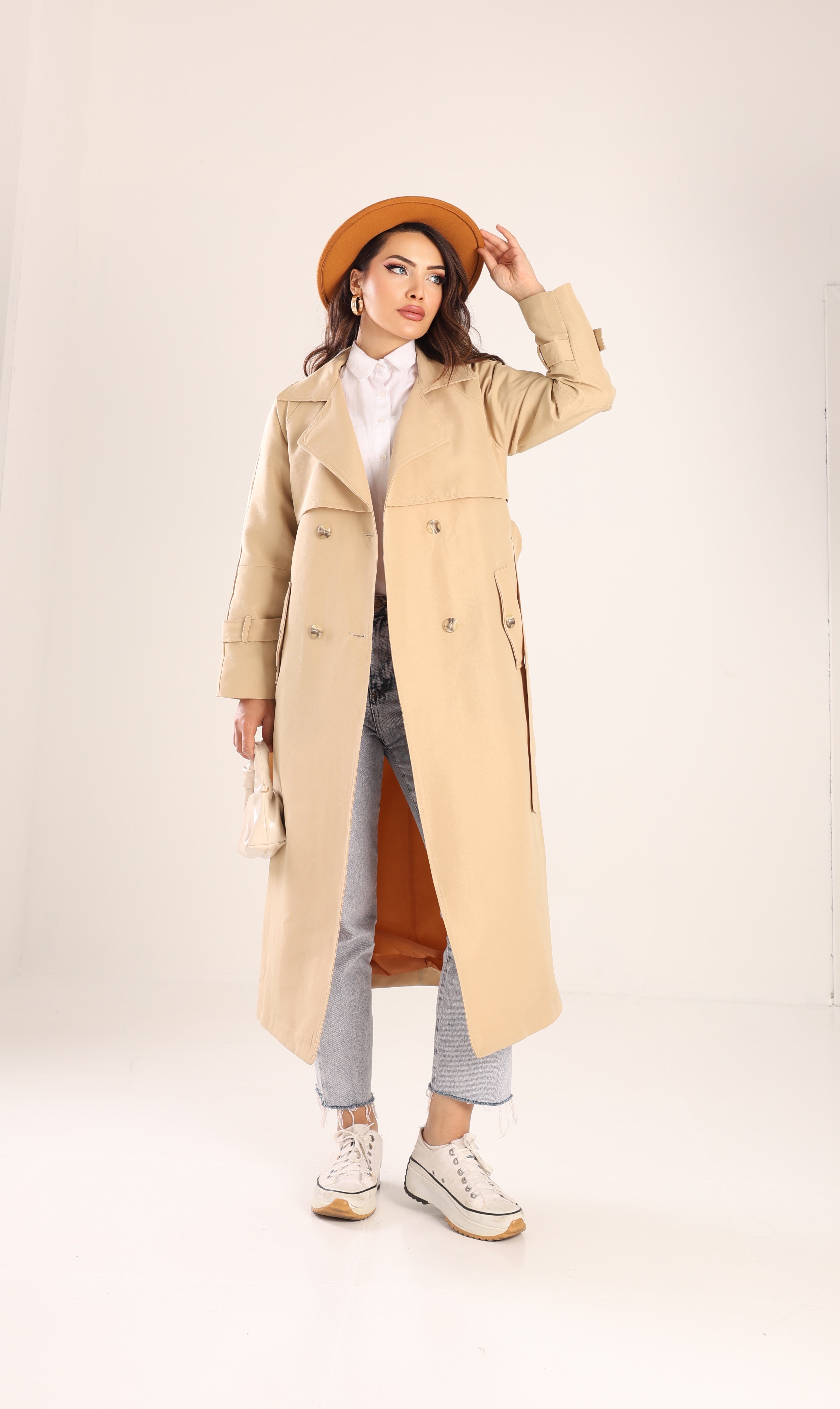Trençkot Tasarım Oversize Astarlı Geniş Kesim Spring