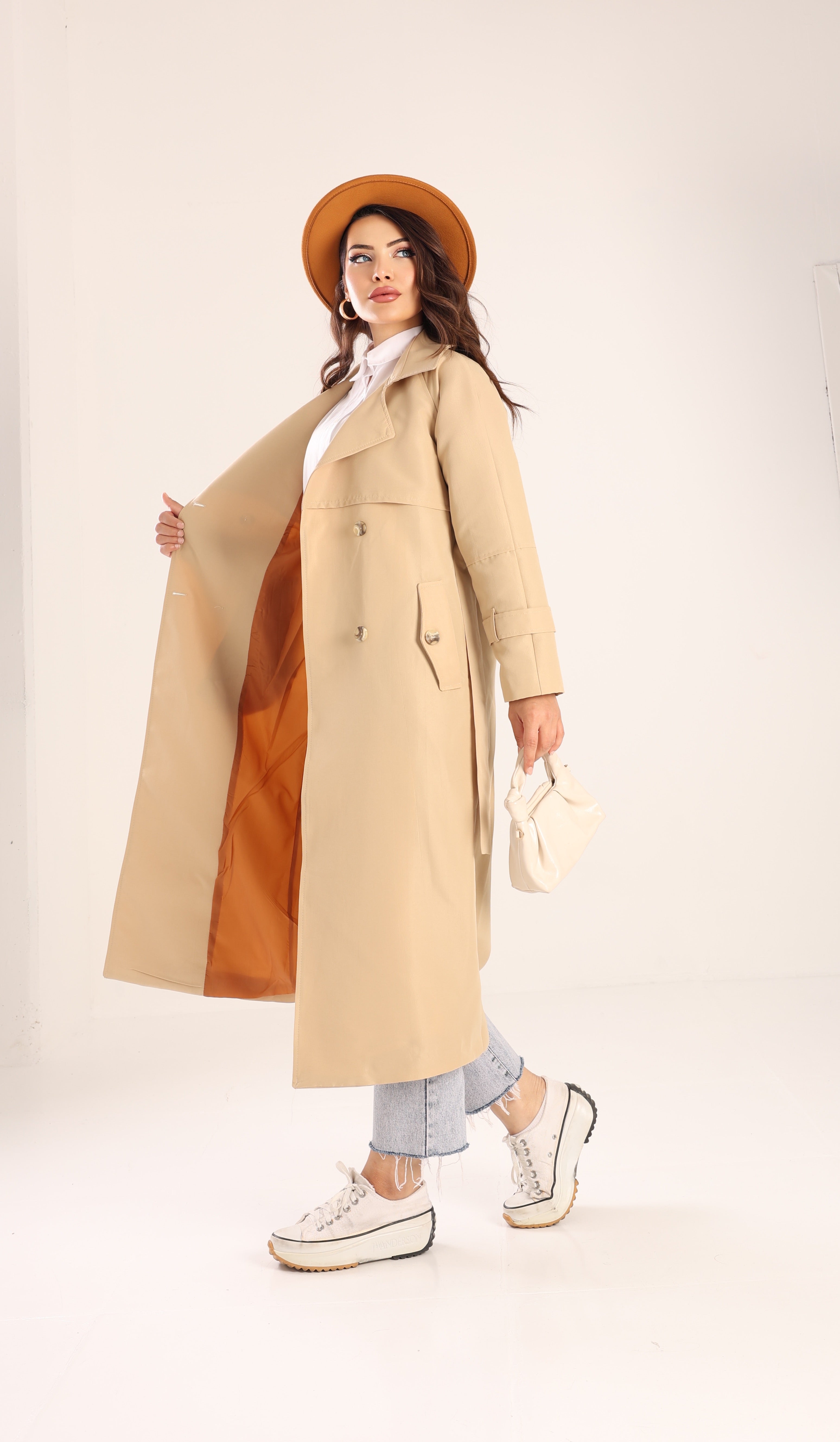 Trençkot Tasarım Oversize Astarlı Geniş Kesim Spring