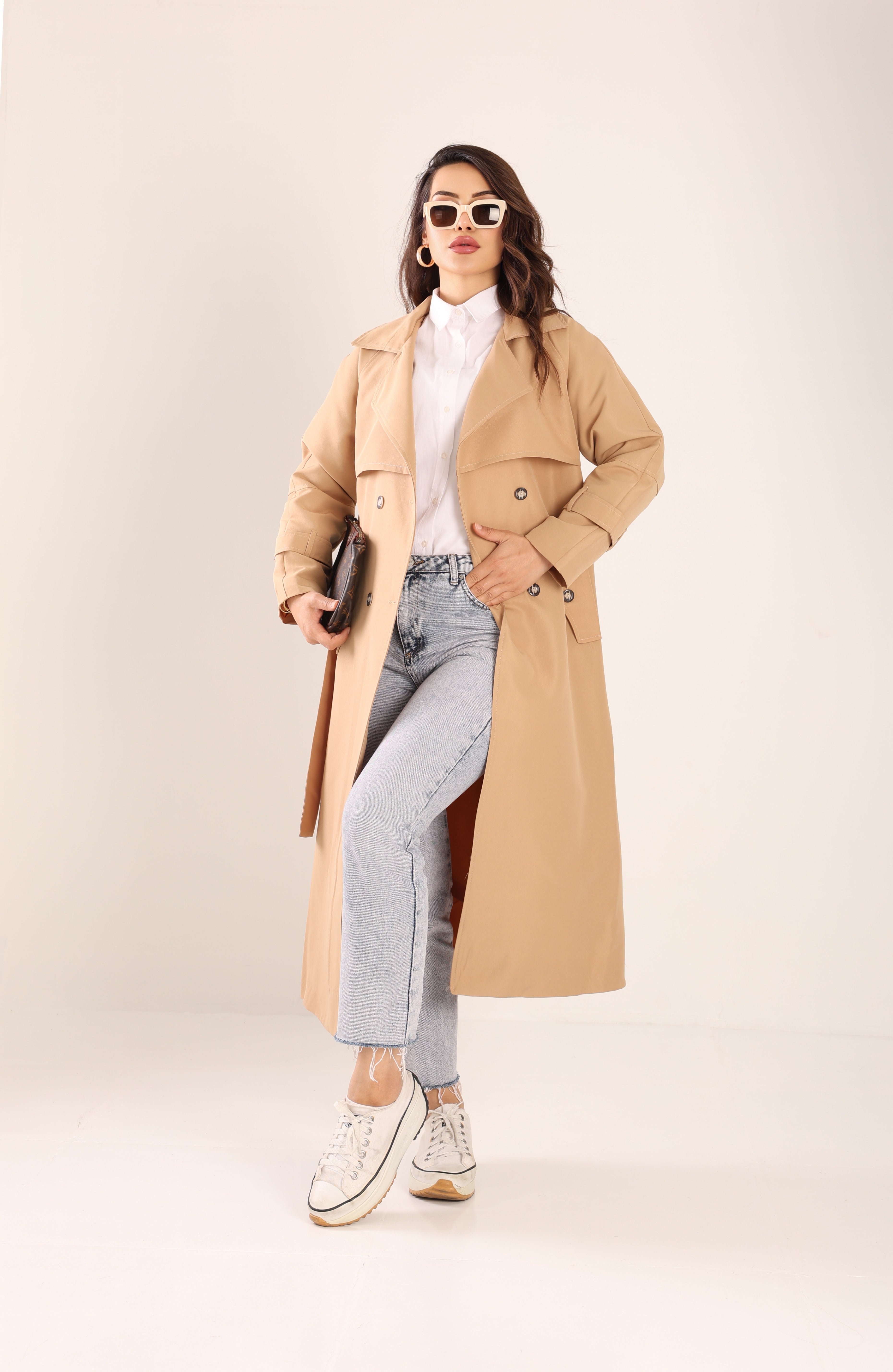 Trençkot  Oversize Astarlı Geniş Kesim Spring