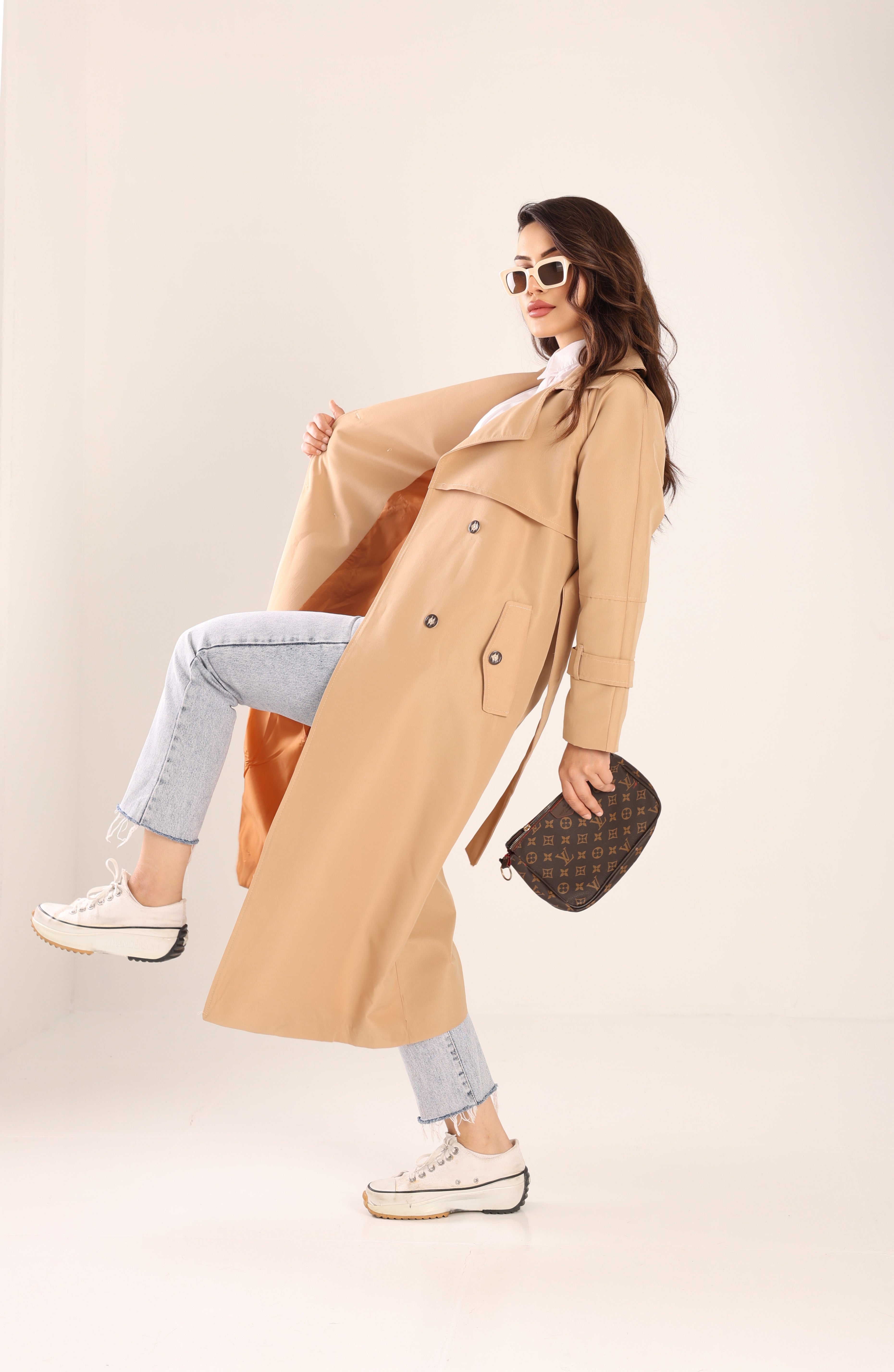 Trençkot  Oversize Astarlı Geniş Kesim Spring