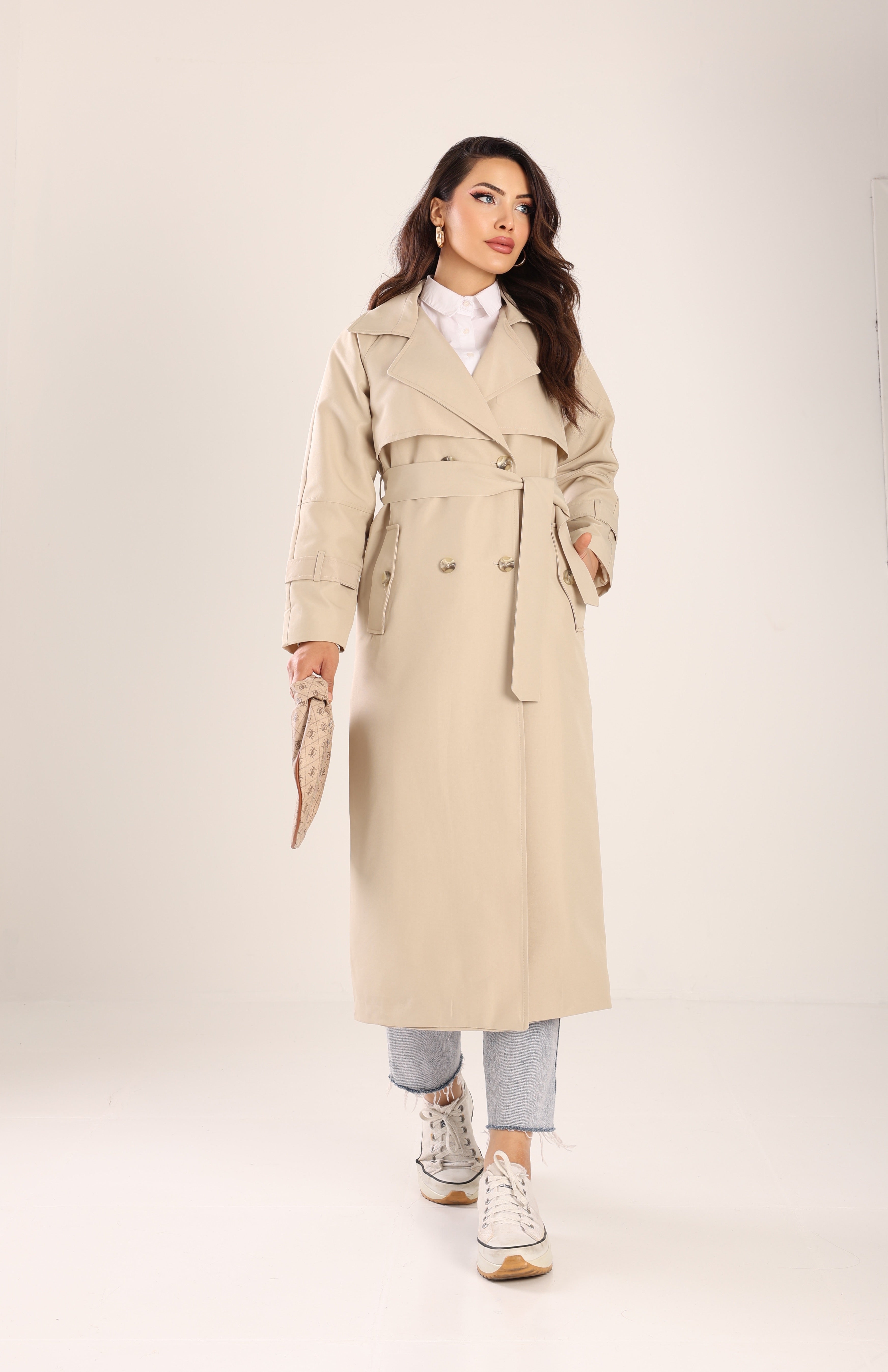 Trençkot  Oversize Astarlı Geniş Kesim Spring