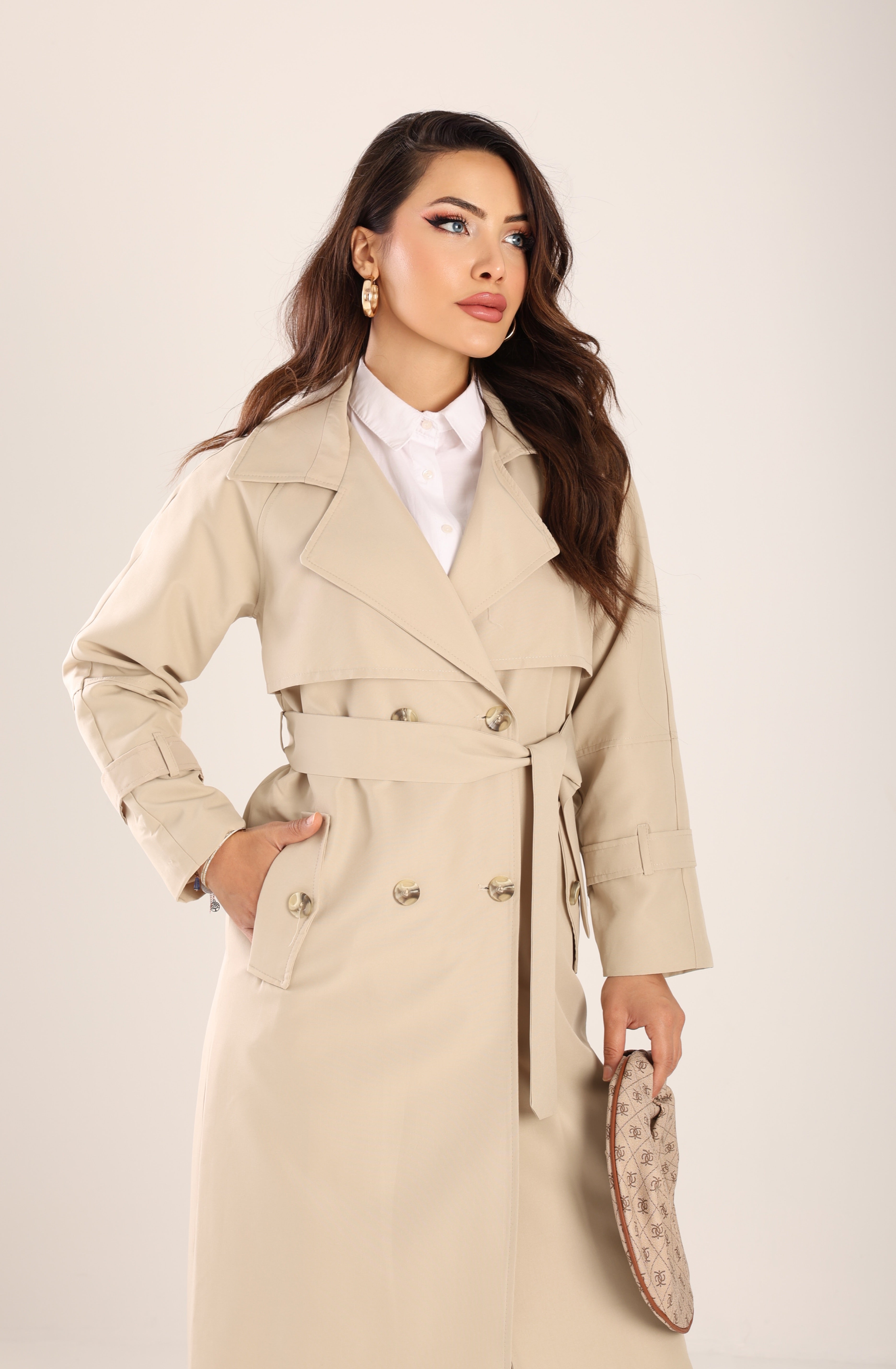 Trençkot  Oversize Astarlı Geniş Kesim Spring