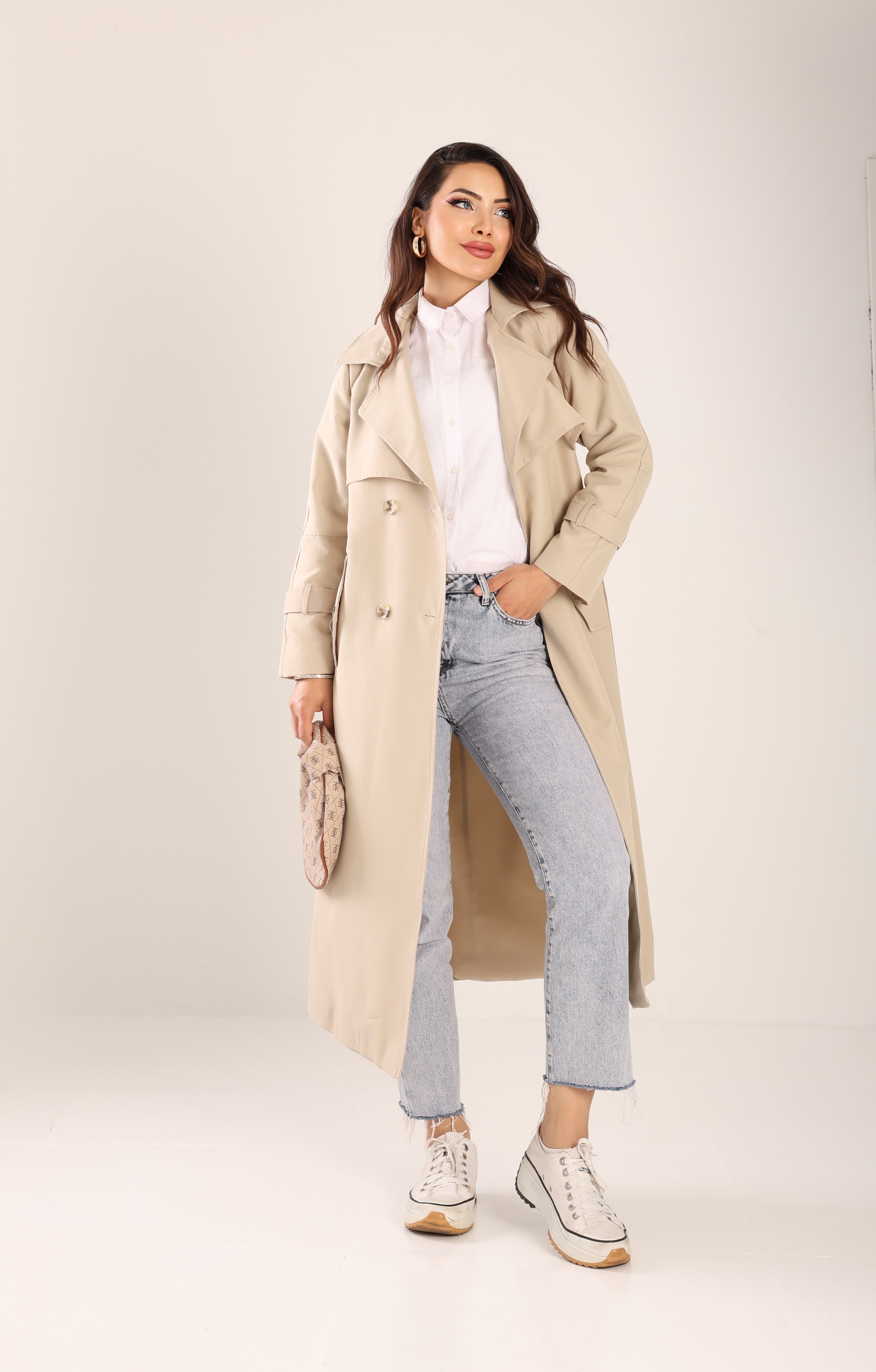 Trençkot  Oversize Astarlı Geniş Kesim Spring