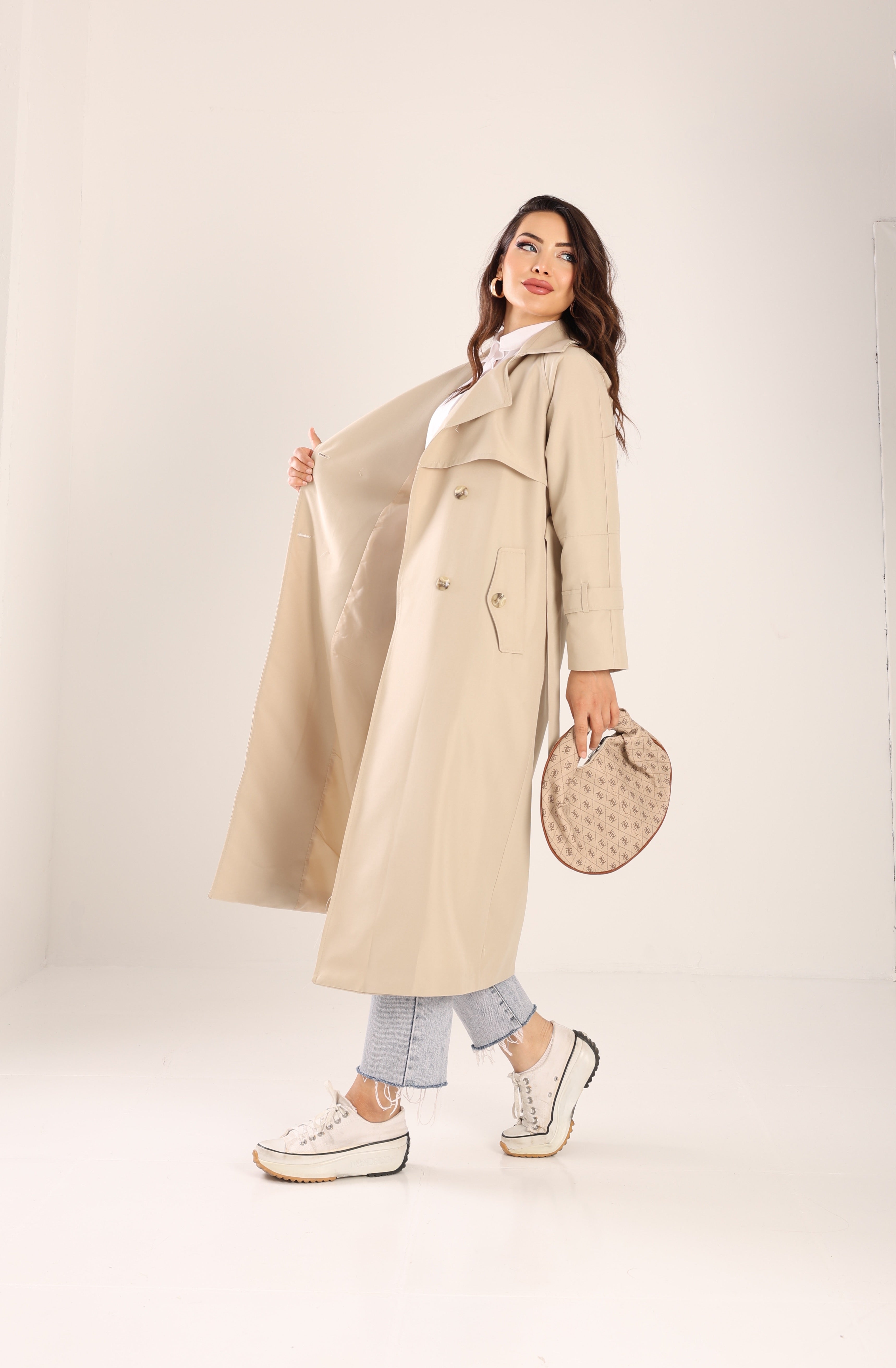 Trençkot  Oversize Astarlı Geniş Kesim Spring