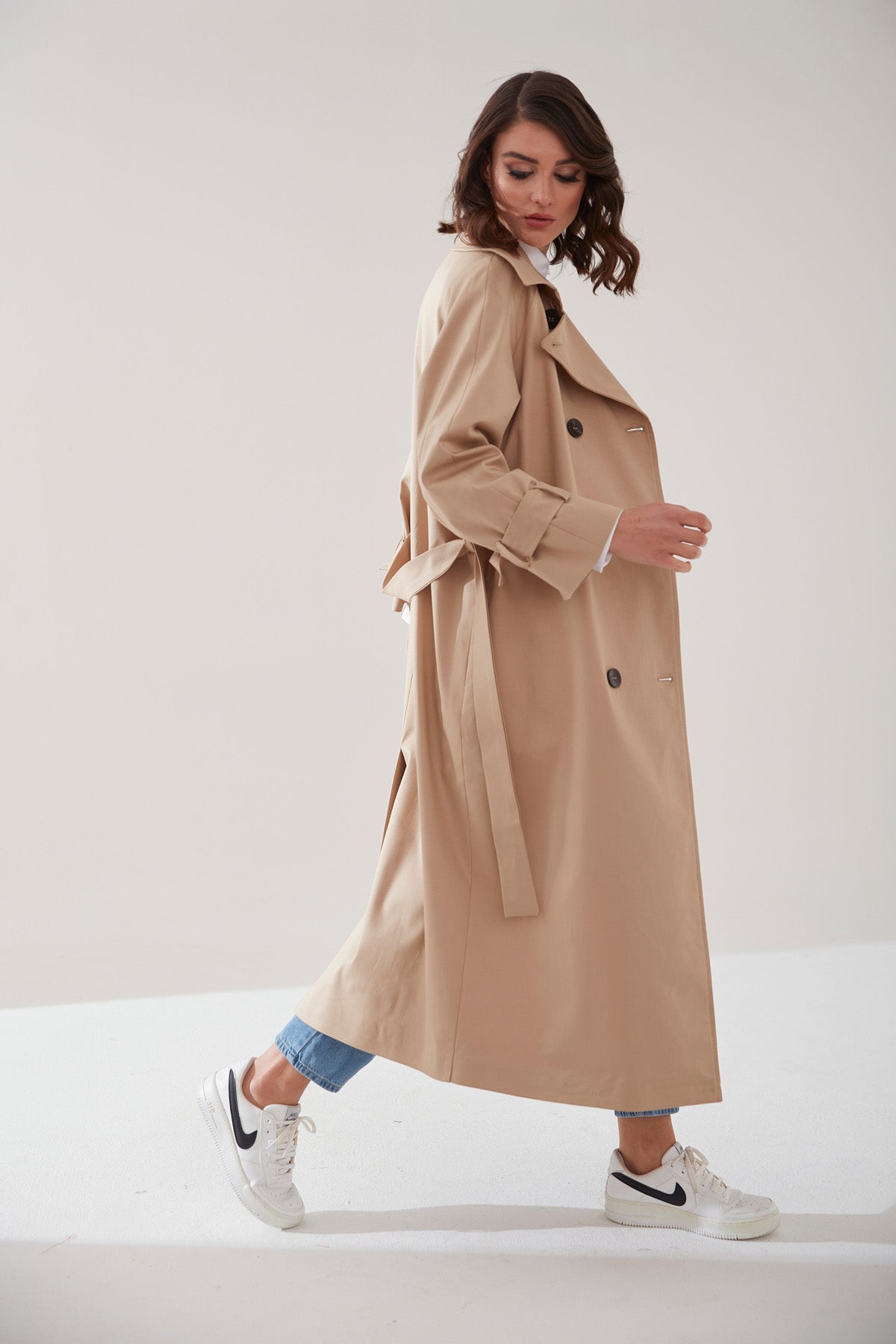 Trençkot Oversize Kol Detaylı Astarlı Geniş Kesim Reglan