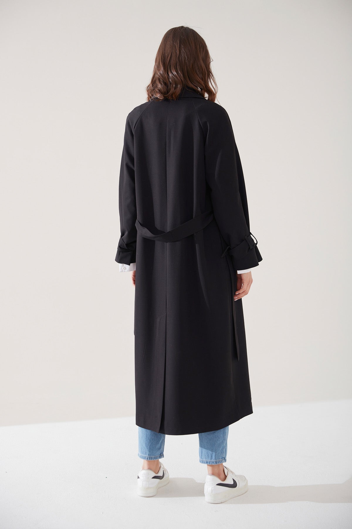 Trençkot Oversize Kol Detaylı Astarlı Geniş Kesim Reglan