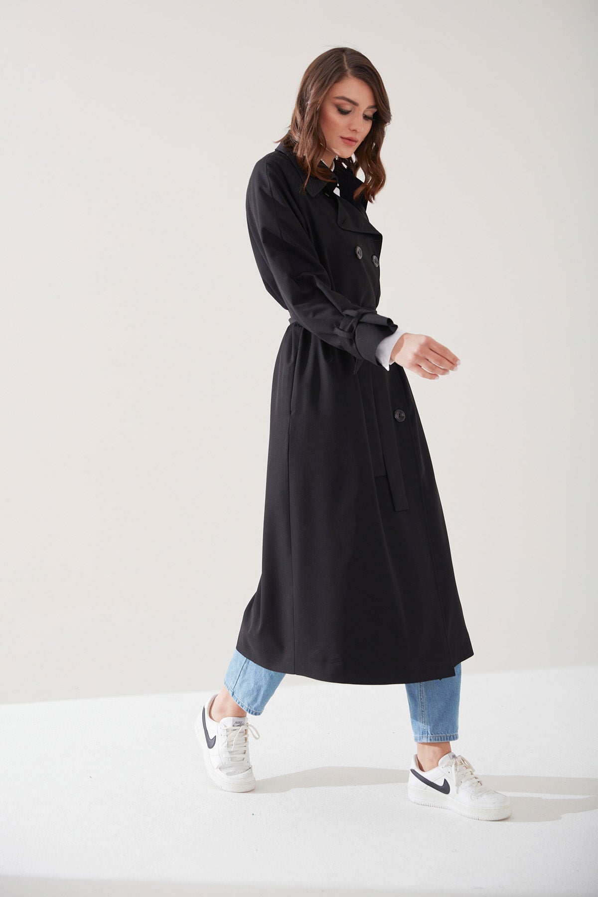 Trençkot Oversize Kol Detaylı Astarlı Geniş Kesim Reglan