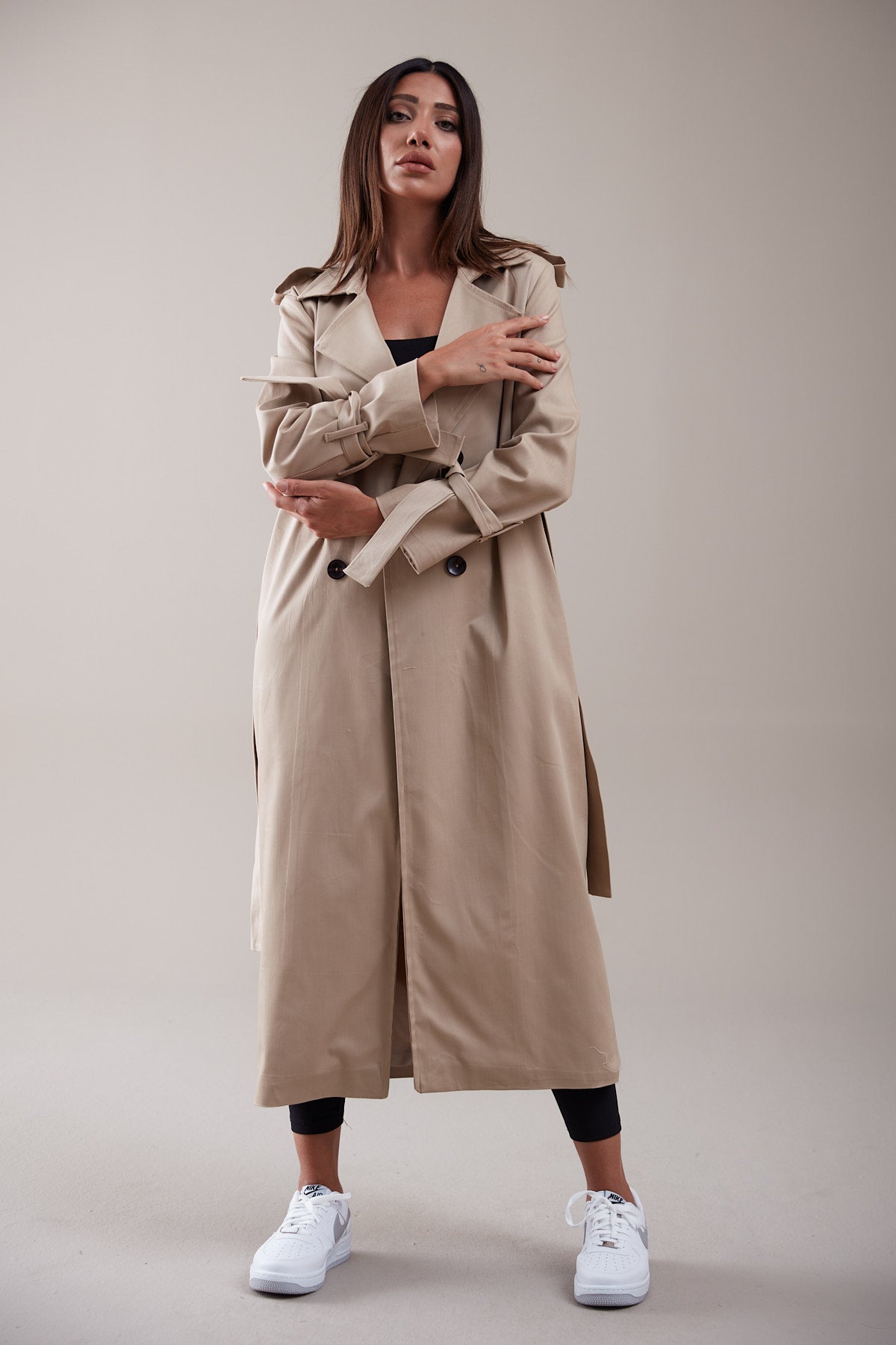 Trençkot Oversize Astarlı Rüzgarlık Detaylı Geniş Kesim Nora