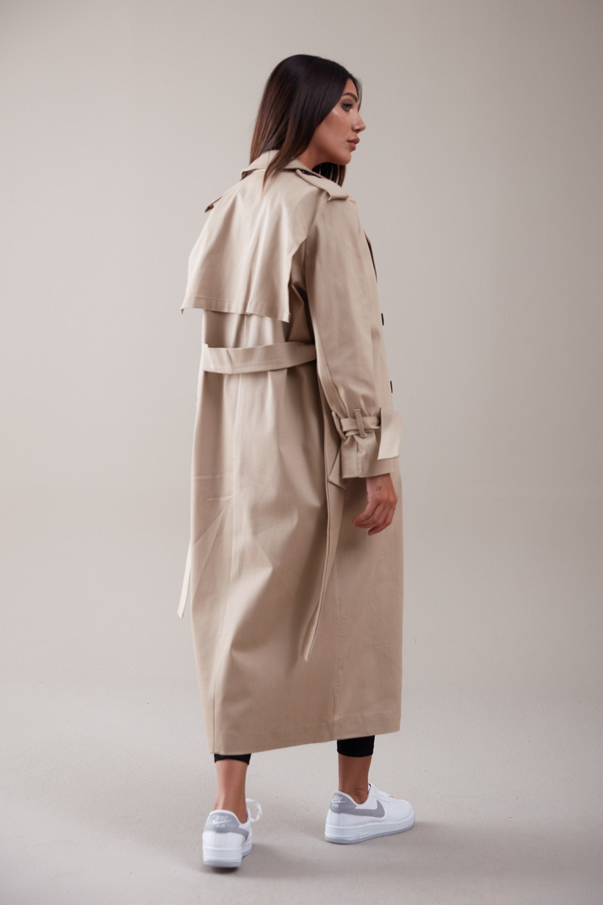 Trençkot Oversize Astarlı Rüzgarlık Detaylı Geniş Kesim Nora