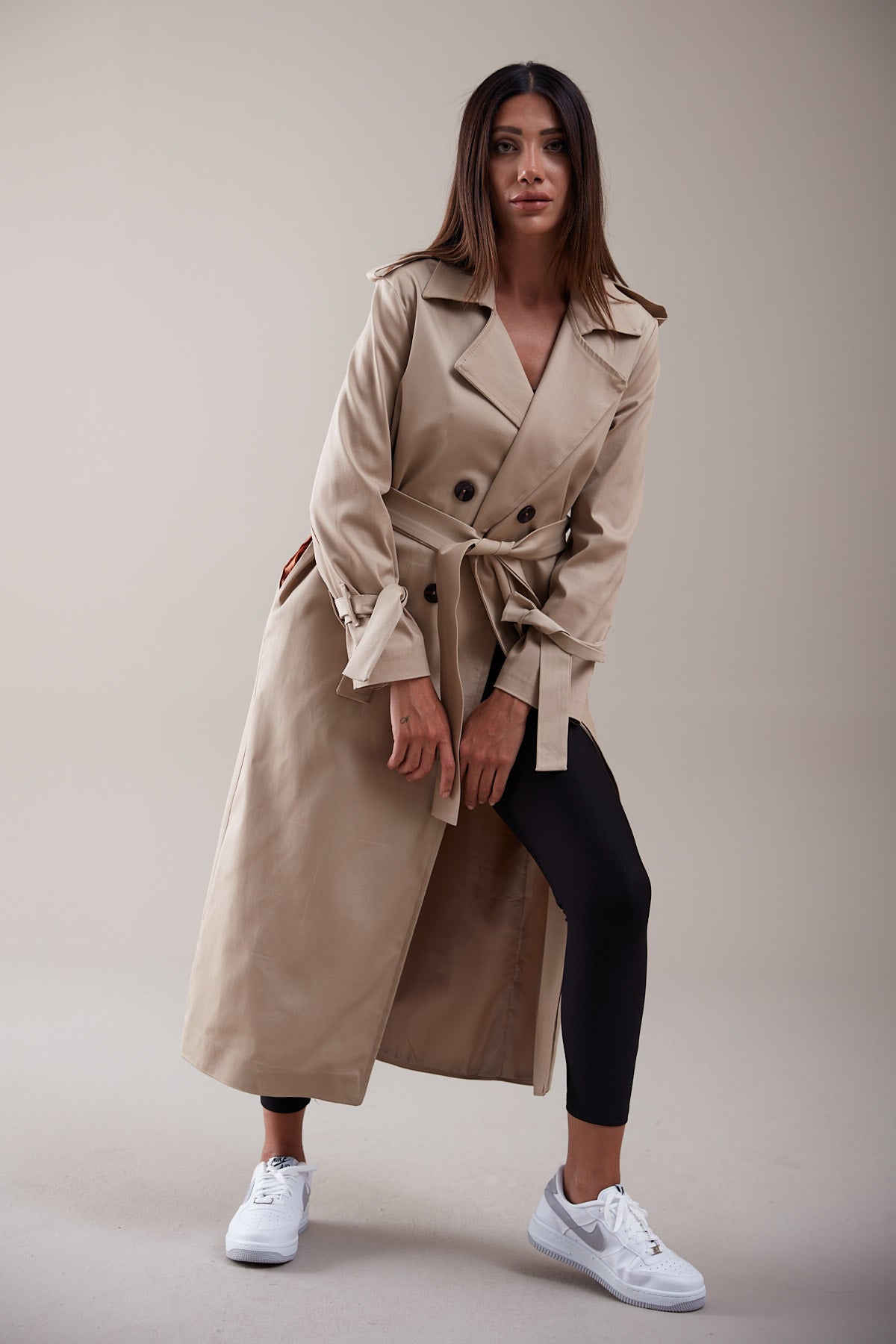 Trençkot Oversize Astarlı Rüzgarlık Detaylı Geniş Kesim Nora