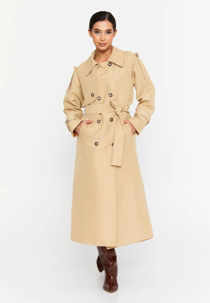 Trençkot Oversize Kol Detaylı Astarlı Geniş Kesim Momente