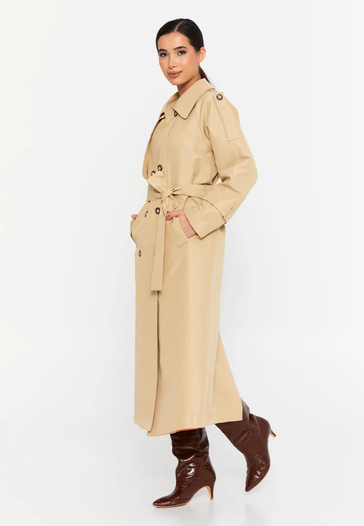 Trençkot Oversize Kol Detaylı Astarlı Geniş Kesim Momente