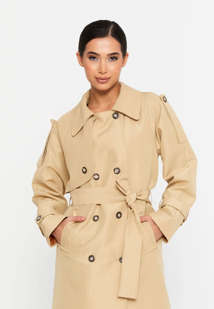 Trençkot Oversize Kol Detaylı Astarlı Geniş Kesim Momente