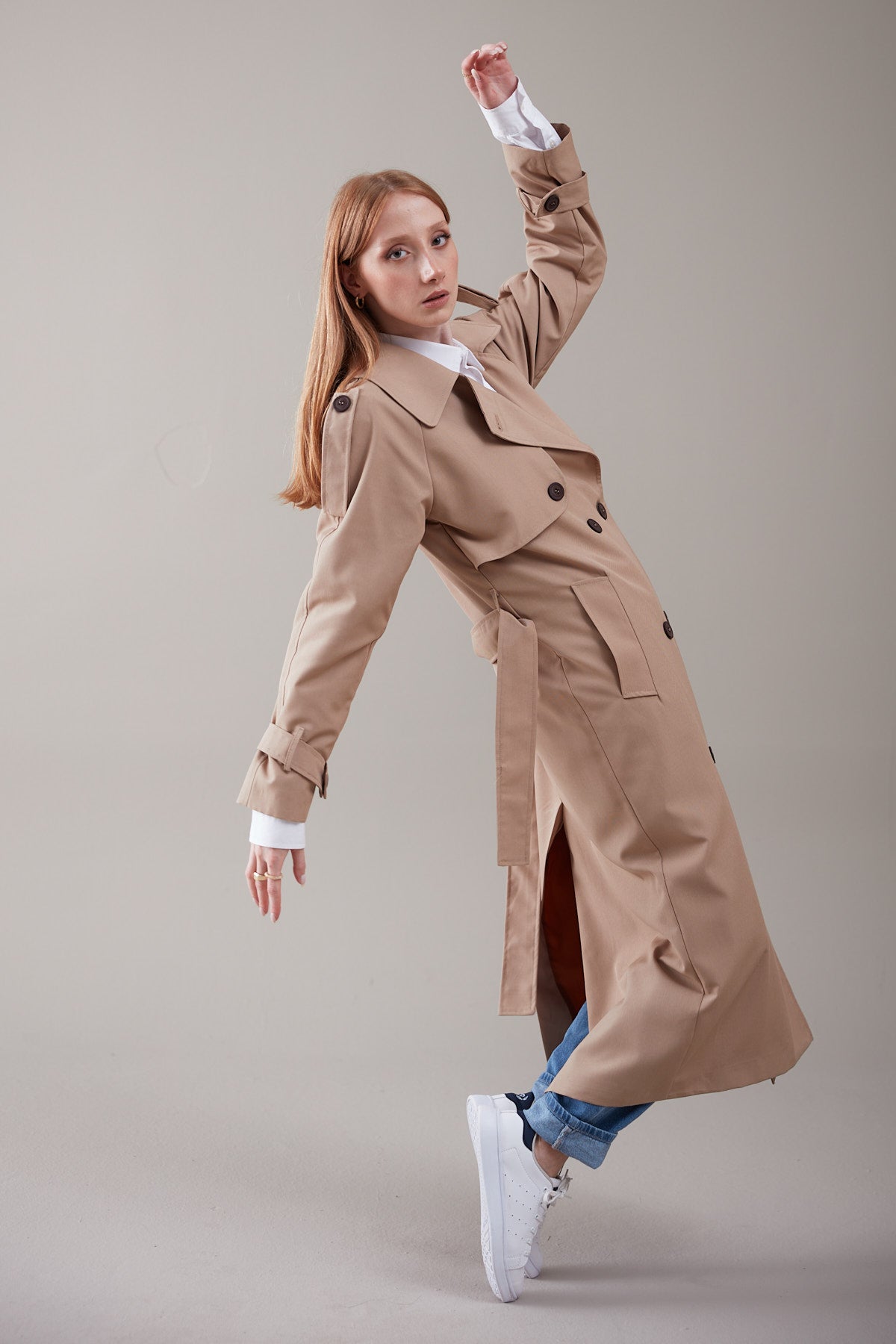 Trençkot Oversize Kol Detaylı Astarlı Geniş Kesim Momente