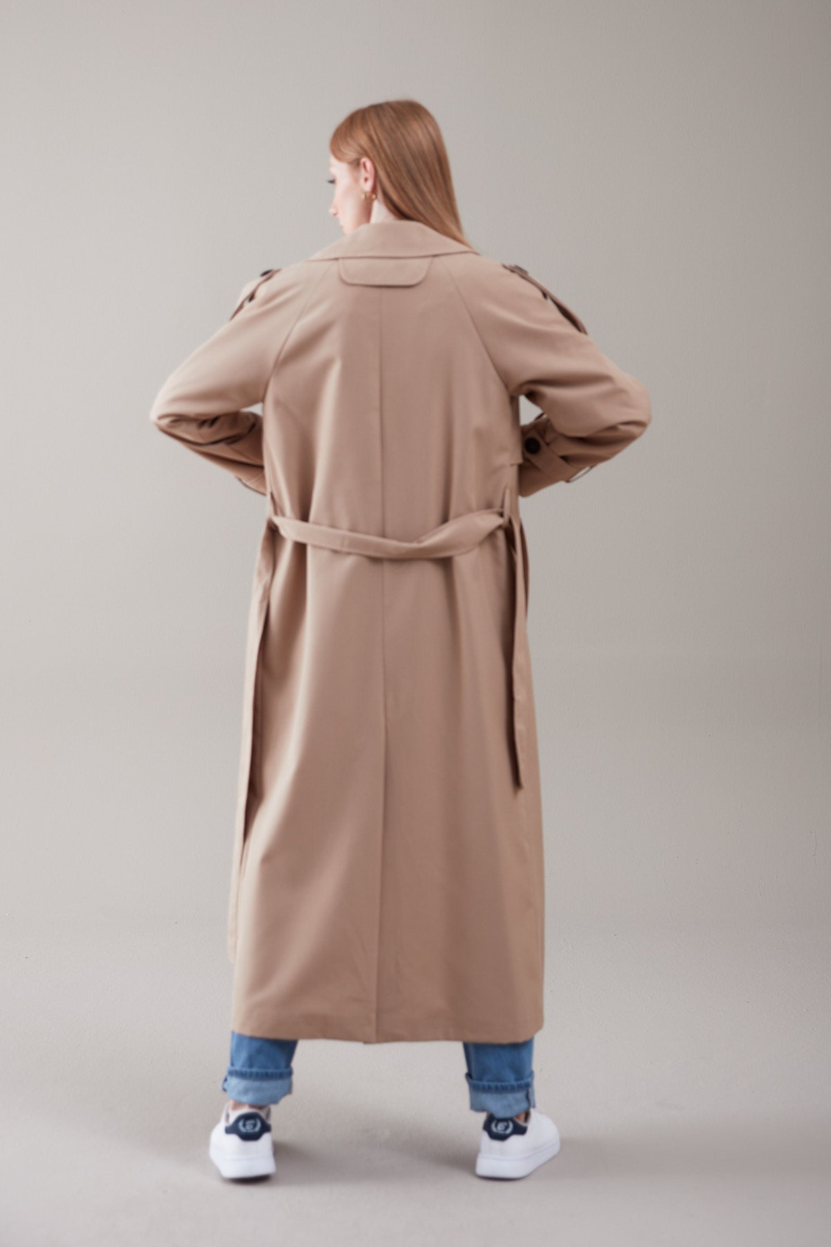 Trençkot Oversize Kol Detaylı Astarlı Geniş Kesim Momente