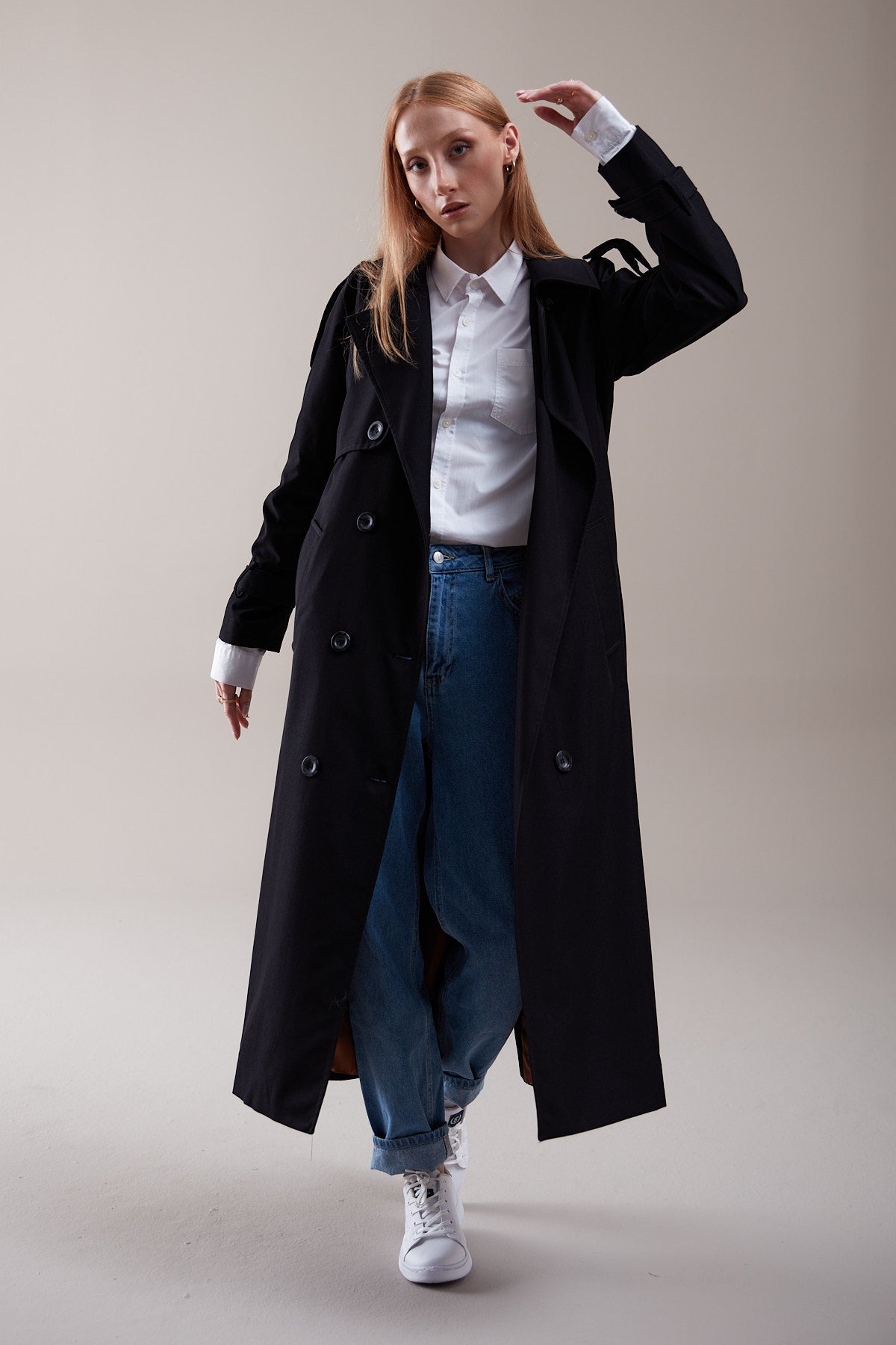 Trençkot Oversize Kol Detaylı Astarlı Geniş Kesim Momente