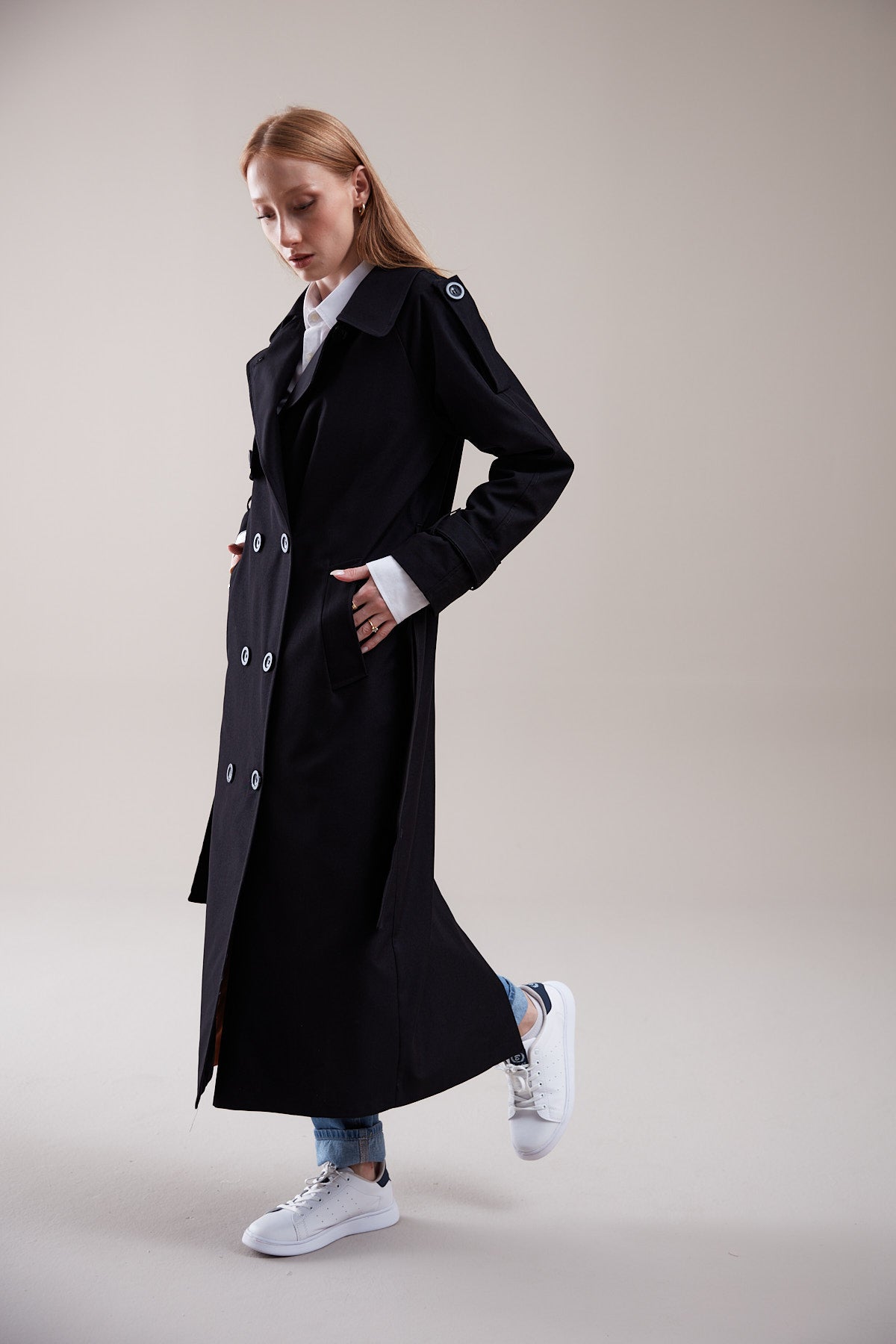 Trençkot Oversize Kol Detaylı Astarlı Geniş Kesim Momente