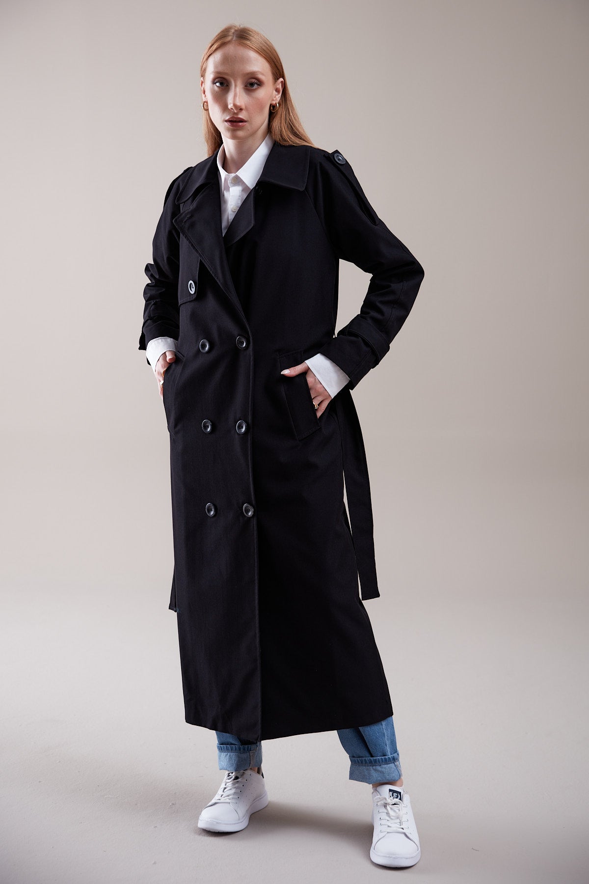 Trençkot Oversize Kol Detaylı Astarlı Geniş Kesim Momente