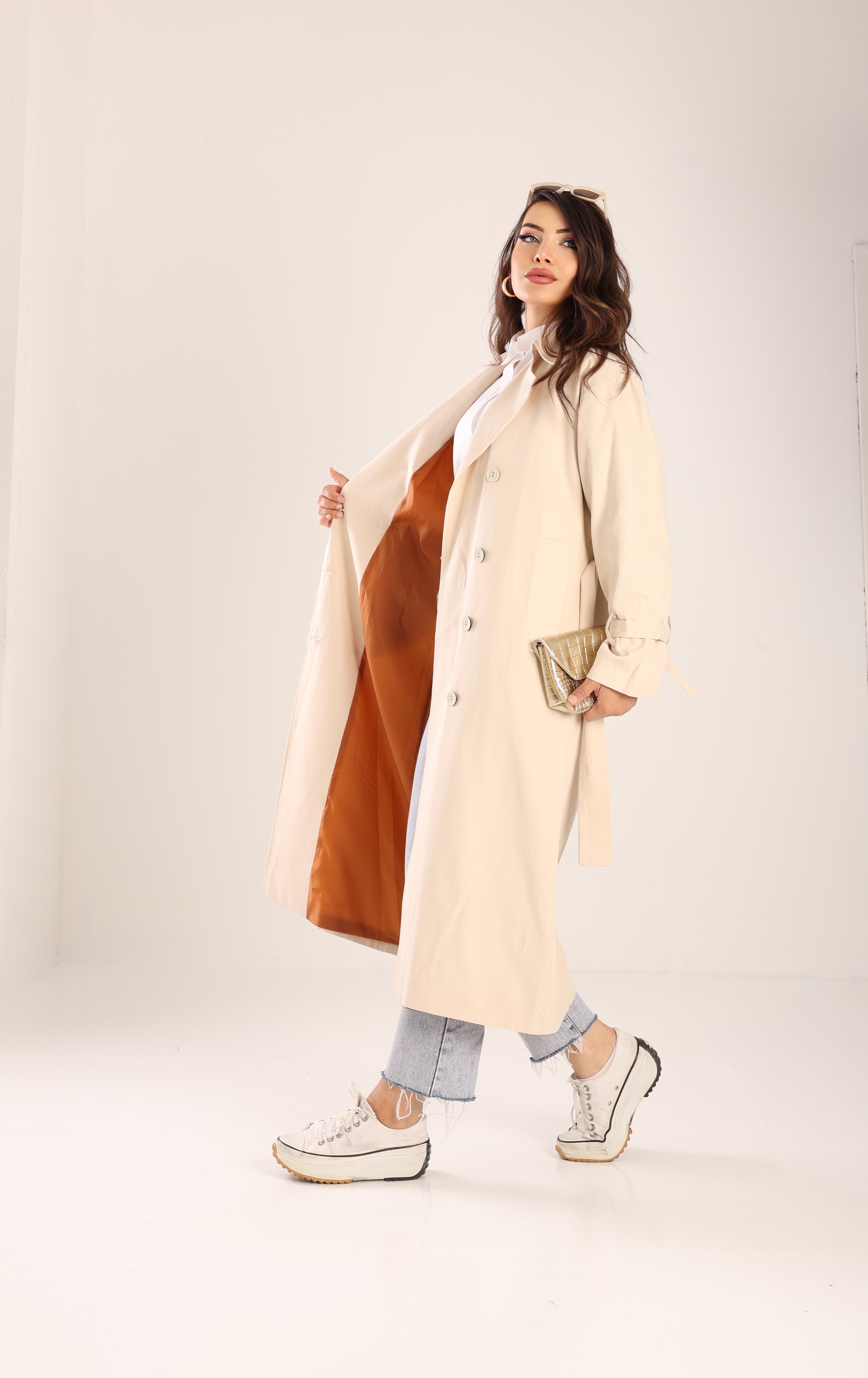 Trençkot Tasarım Oversize Astarlı Geniş Kesim