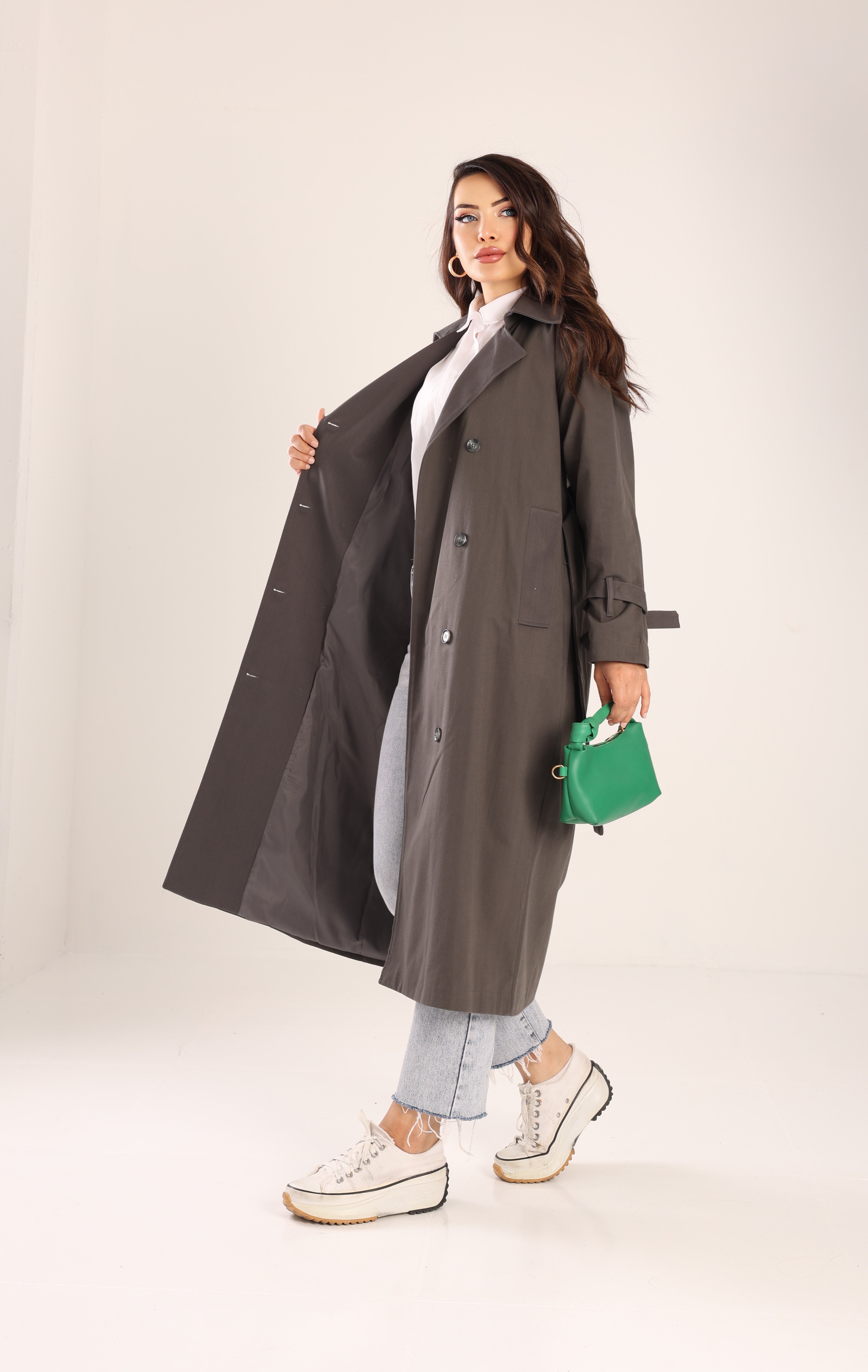 Trençkot Tasarım Oversize Astarlı Geniş Kesim