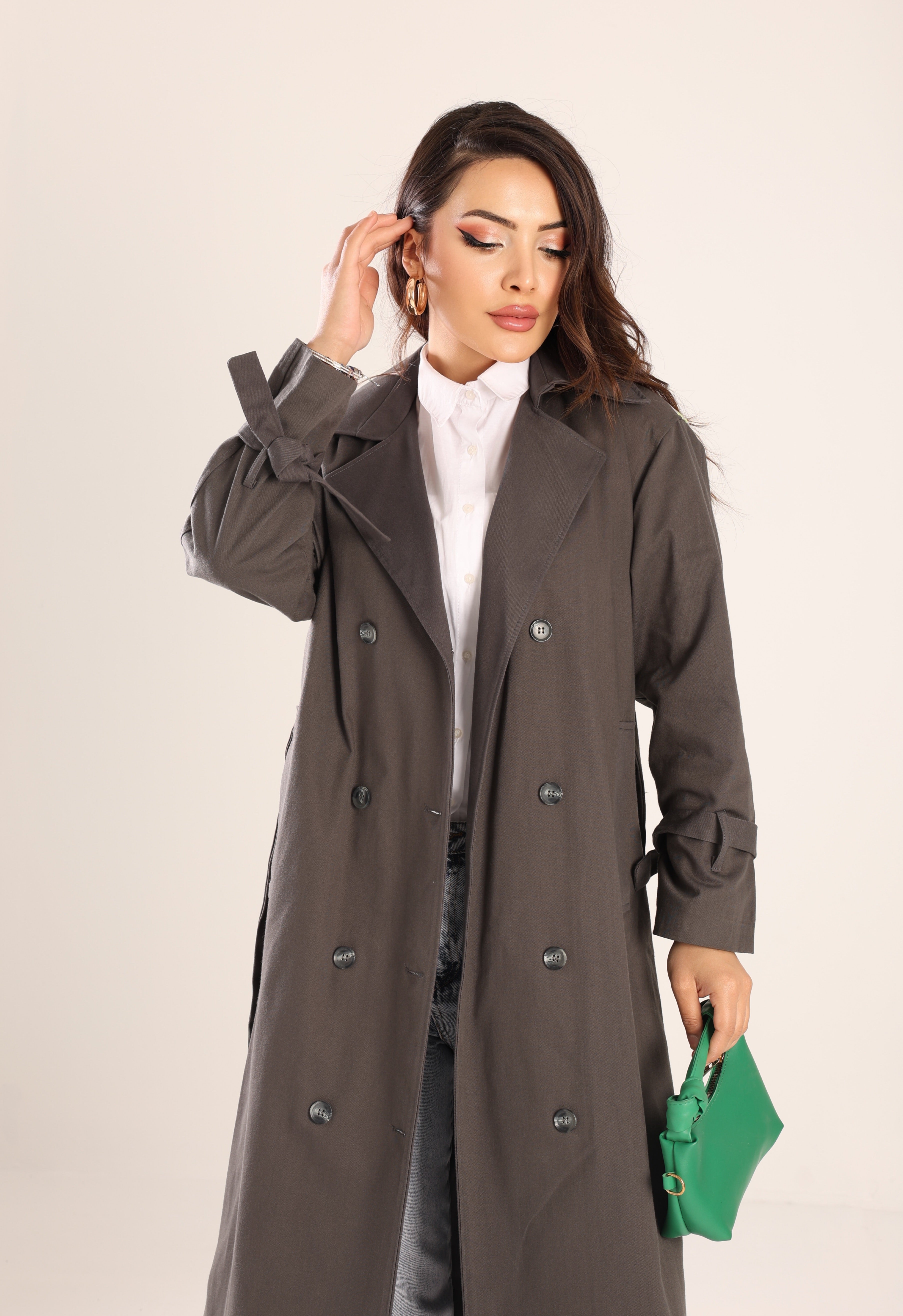 Trençkot Tasarım Oversize Astarlı Geniş Kesim