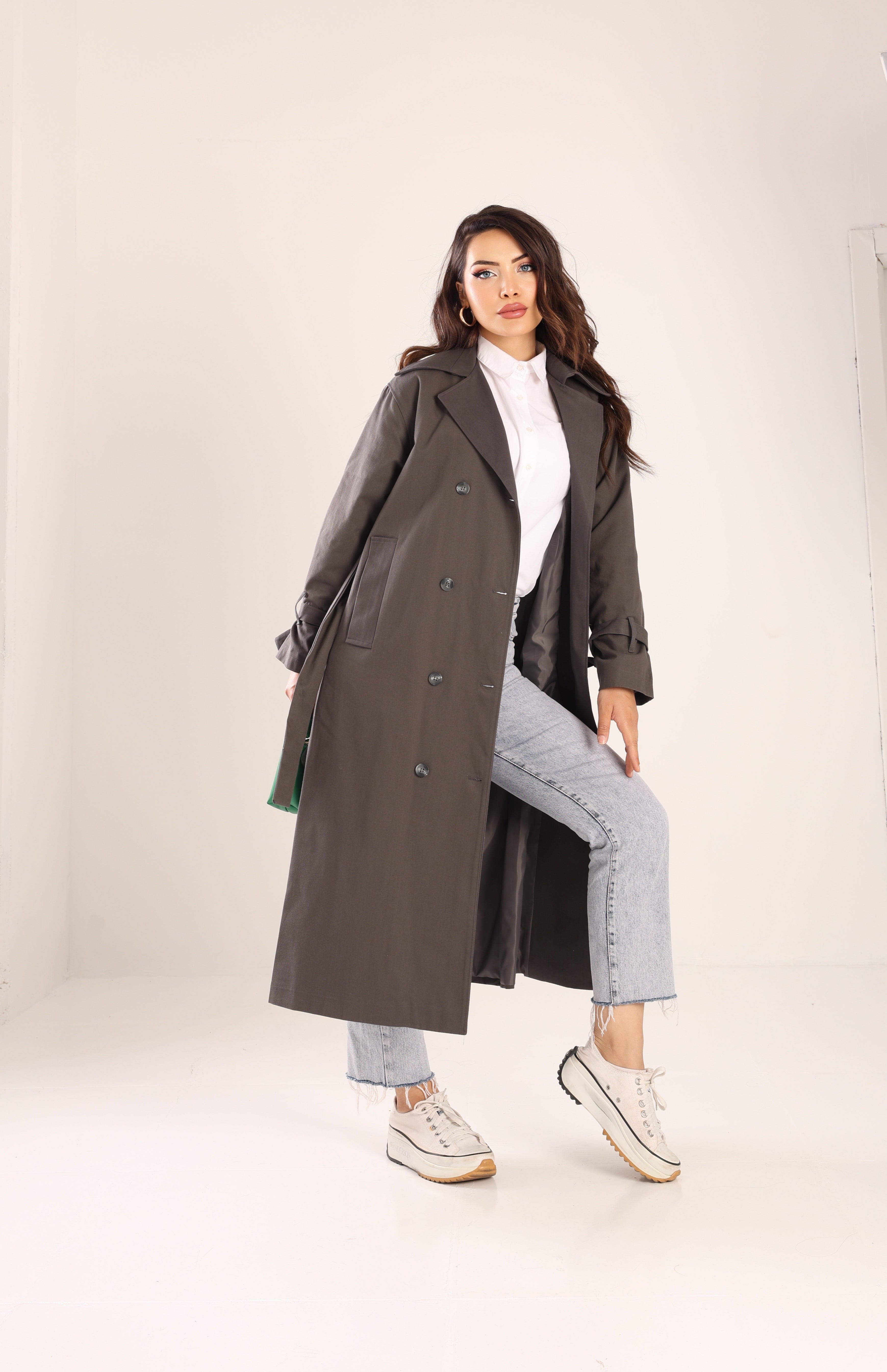 Trençkot Tasarım Oversize Astarlı Geniş Kesim