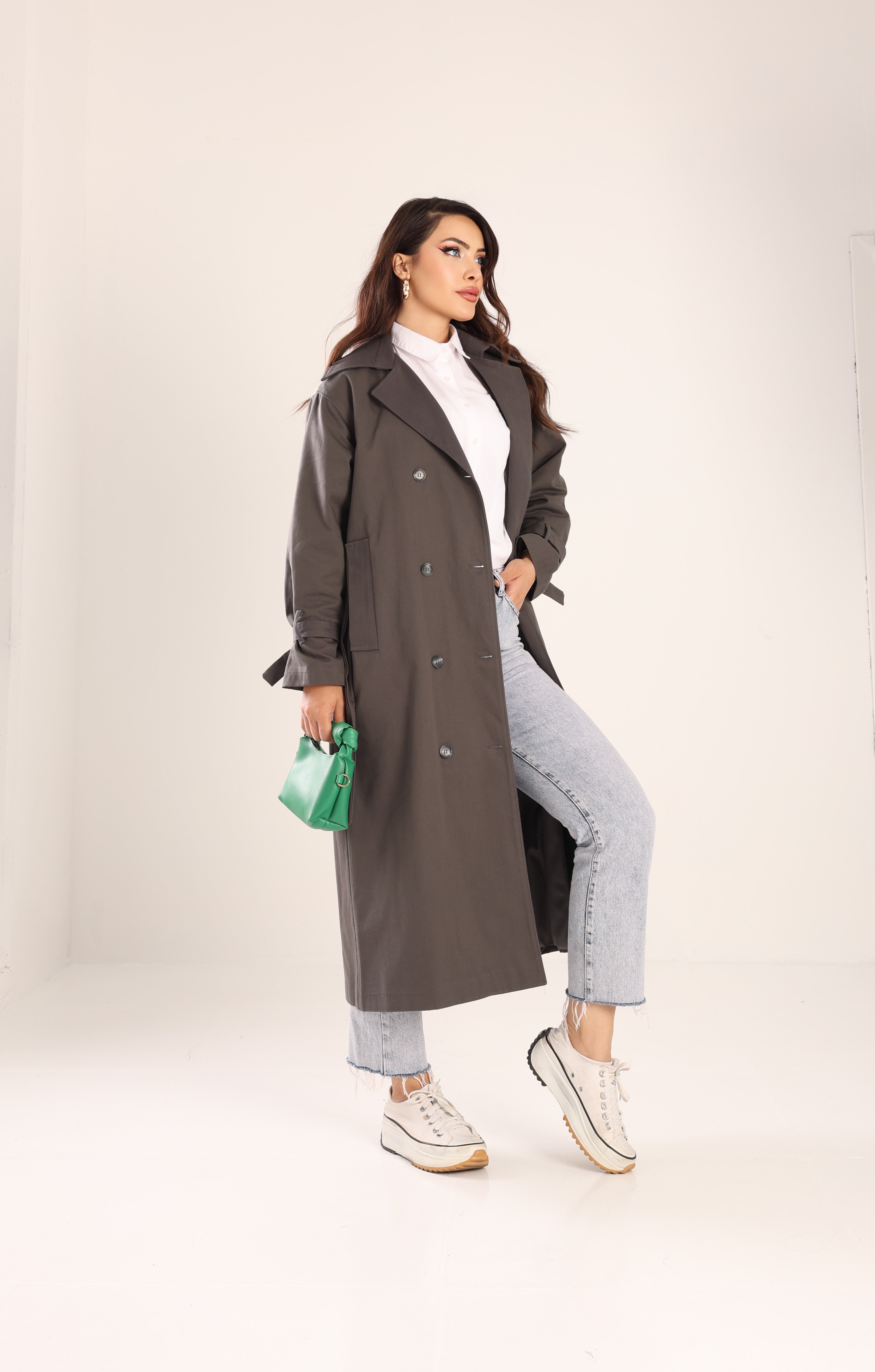 Trençkot Tasarım Oversize Astarlı Geniş Kesim