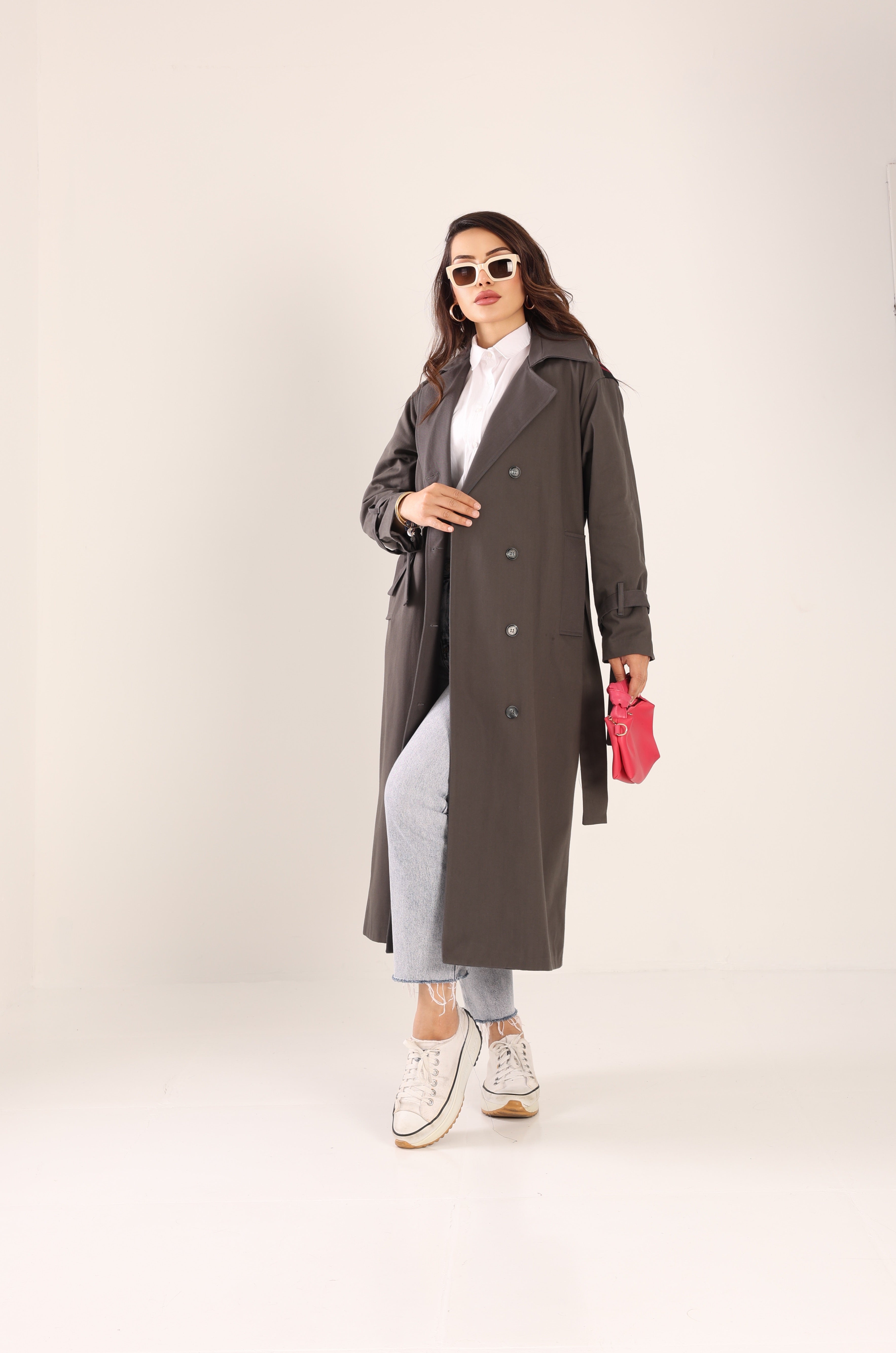 Trençkot Tasarım Oversize Astarlı Geniş Kesim