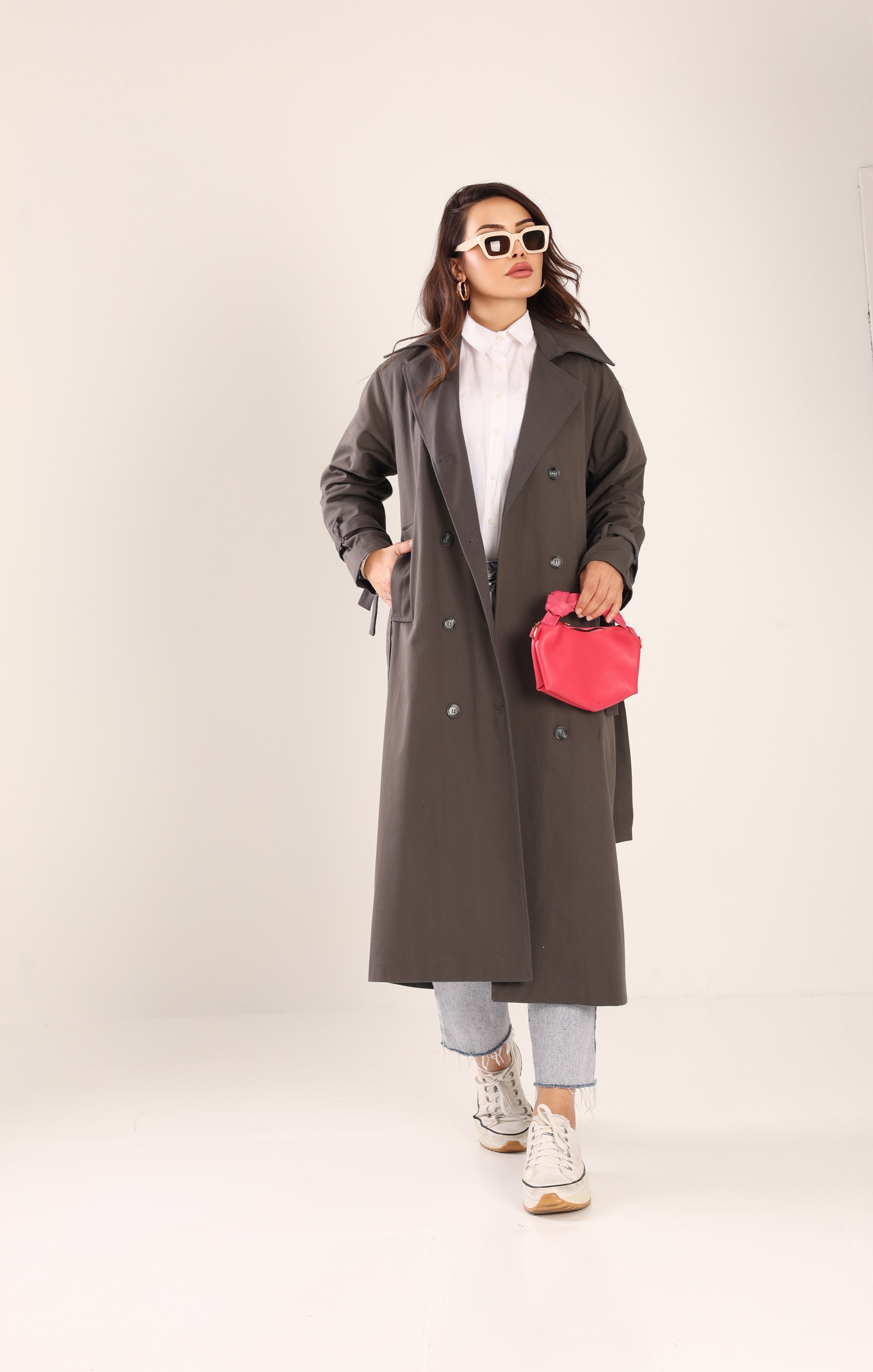 Trençkot Tasarım Oversize Astarlı Geniş Kesim