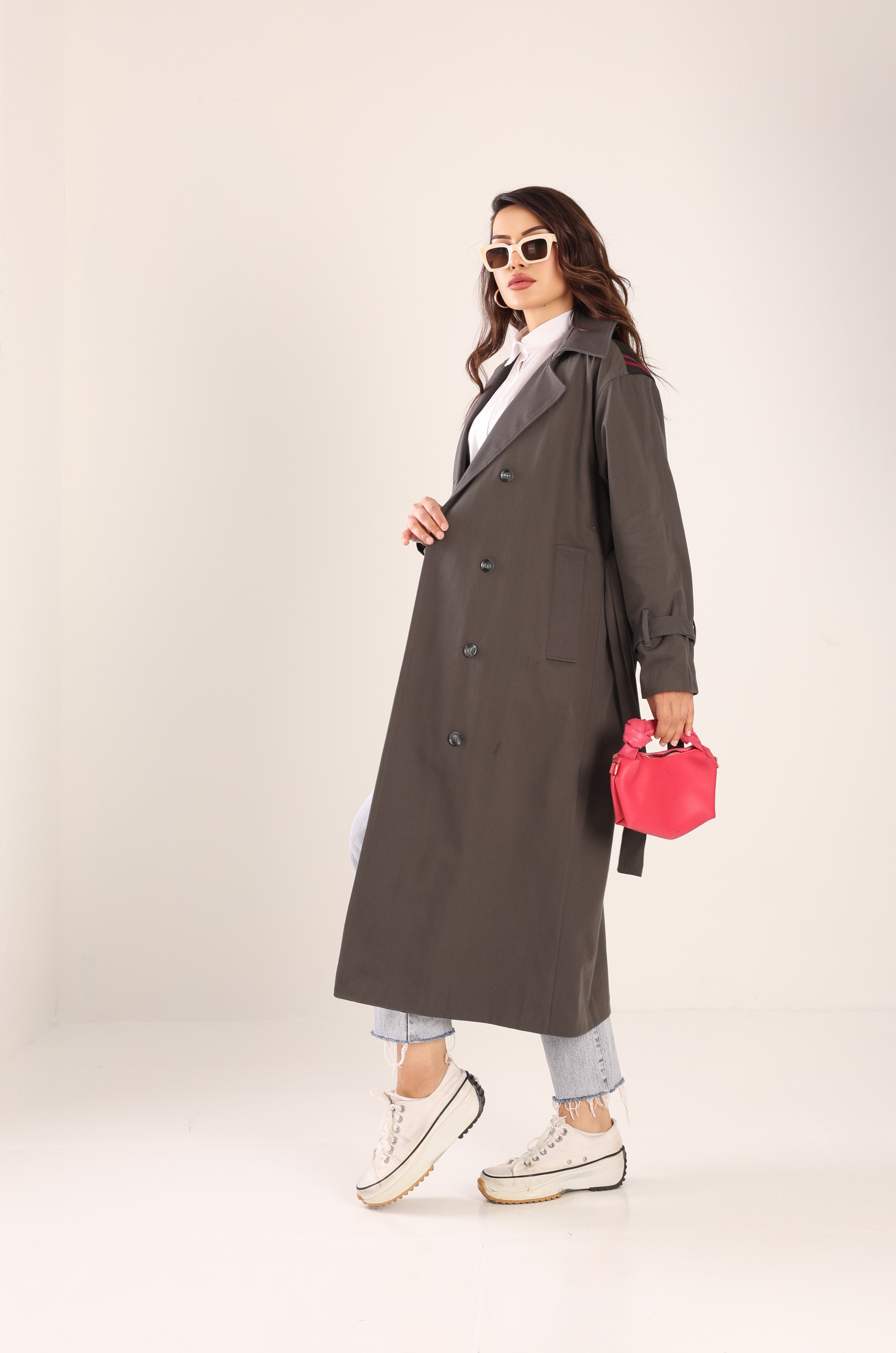 Trençkot Tasarım Oversize Astarlı Geniş Kesim