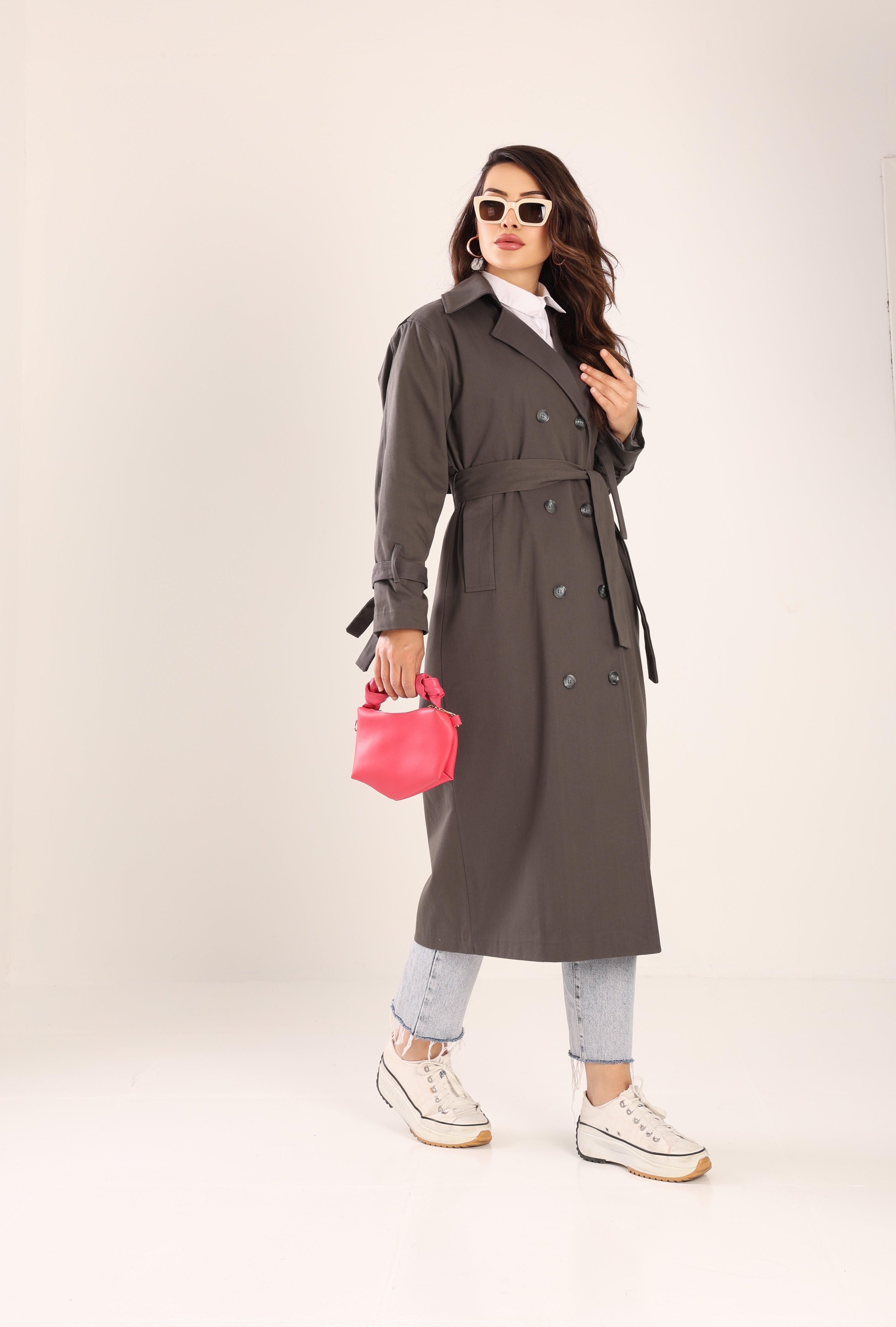 Trençkot Tasarım Oversize Astarlı Geniş Kesim