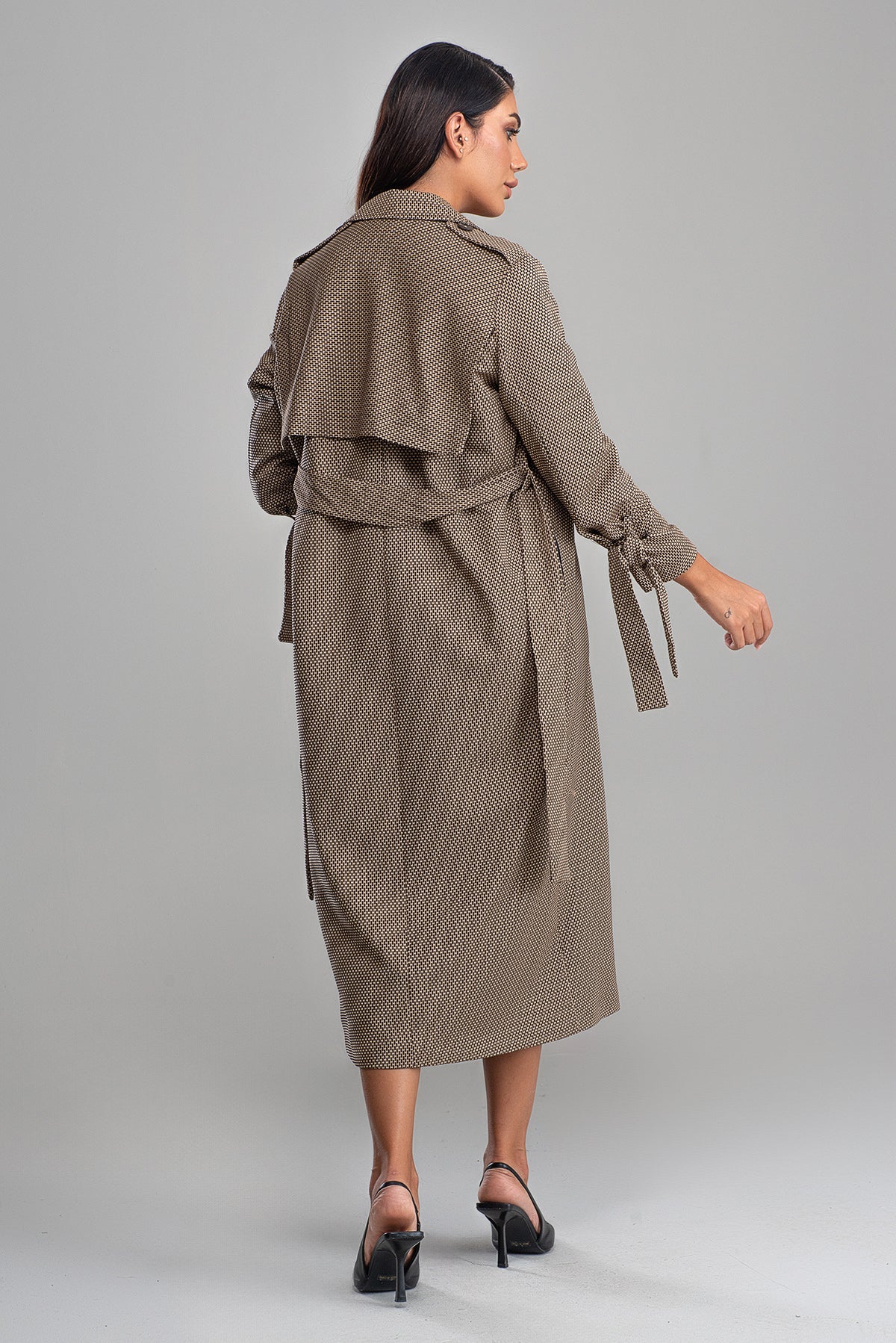 Trençkot Oversize Astarlı Rüzgarlık Detaylı Desenli Geniş Kesim Nora