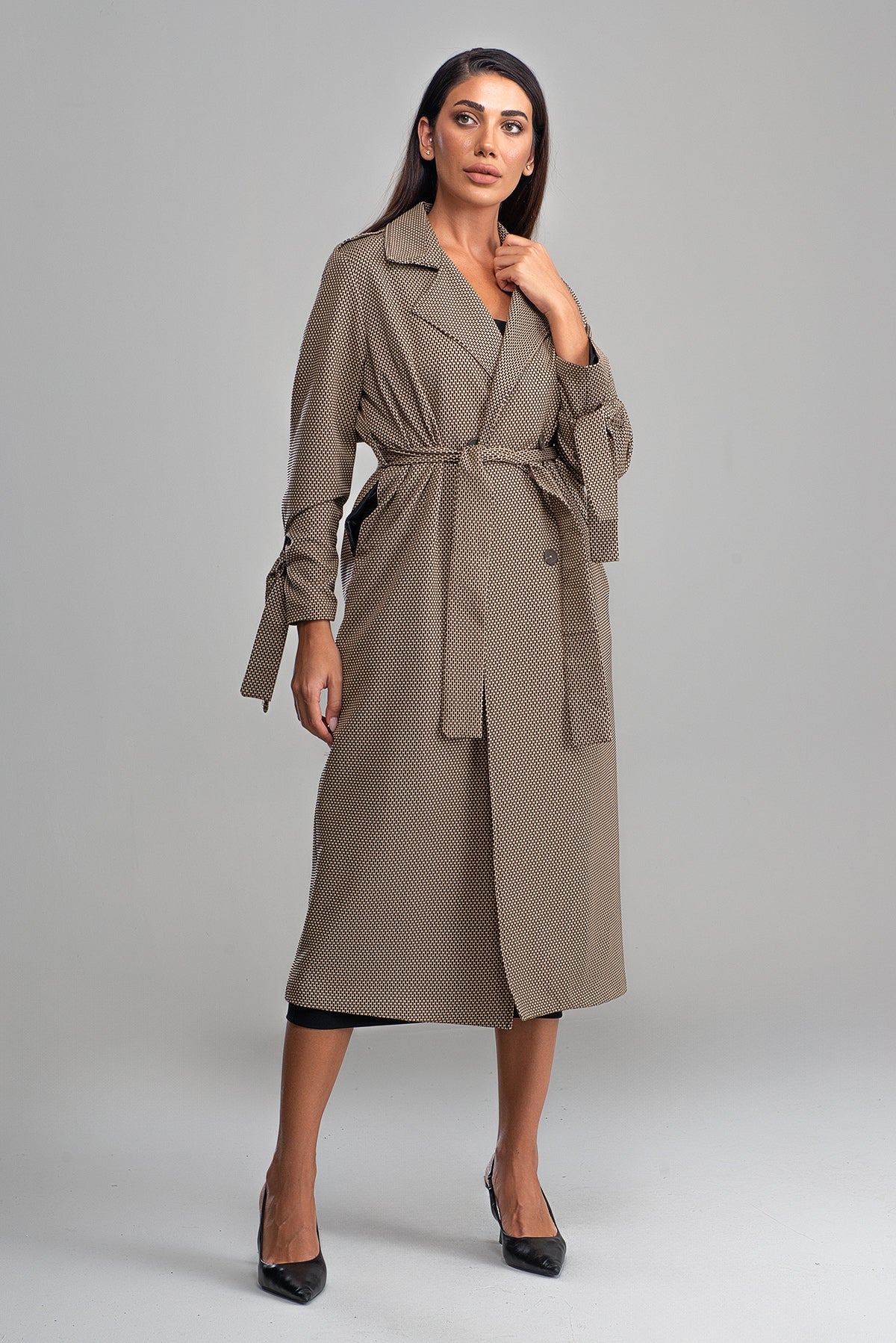 Trençkot Oversize Astarlı Rüzgarlık Detaylı Desenli Geniş Kesim Nora