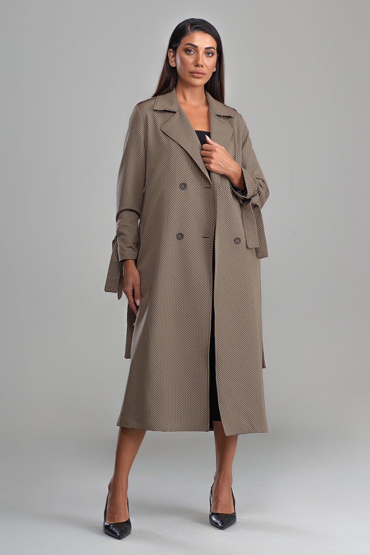 Trençkot Oversize Astarlı Rüzgarlık Detaylı Desenli Geniş Kesim Nora