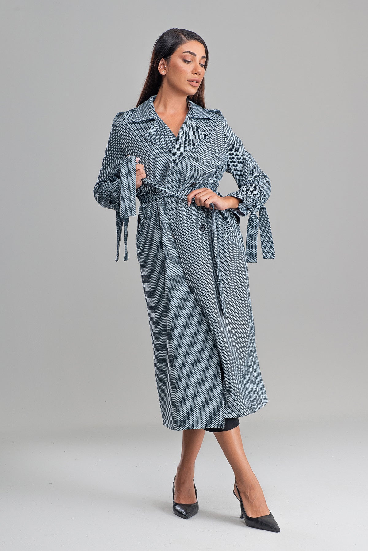 Trençkot Oversize Astarlı Rüzgarlık Detaylı Desenli Geniş Kesim Nora