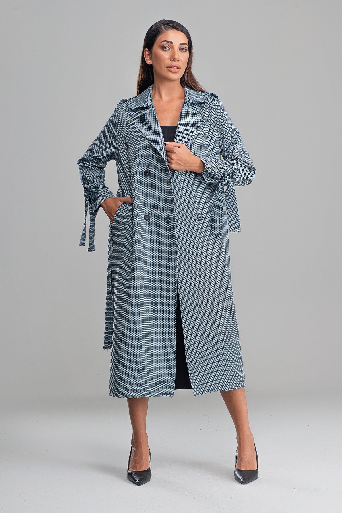 Trençkot Oversize Astarlı Rüzgarlık Detaylı Desenli Geniş Kesim Nora