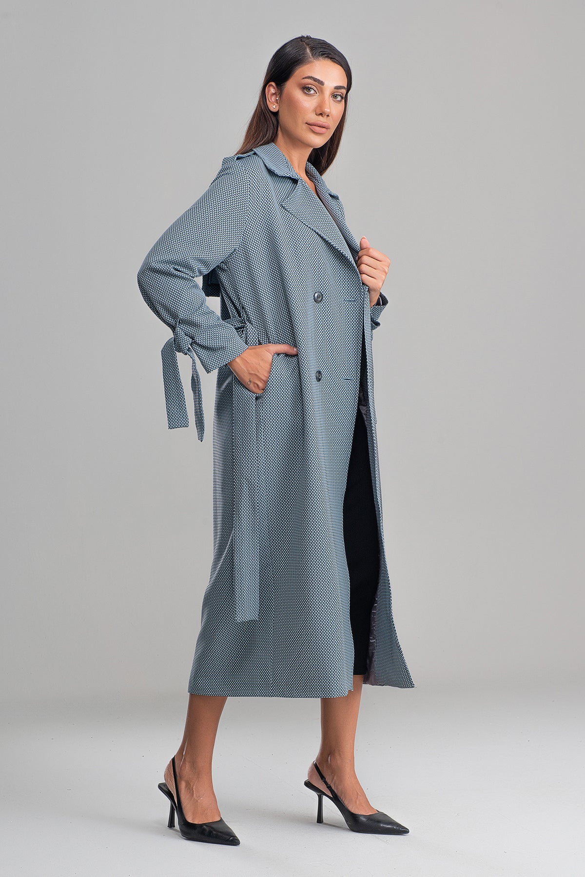 Trençkot Oversize Astarlı Rüzgarlık Detaylı Desenli Geniş Kesim Nora